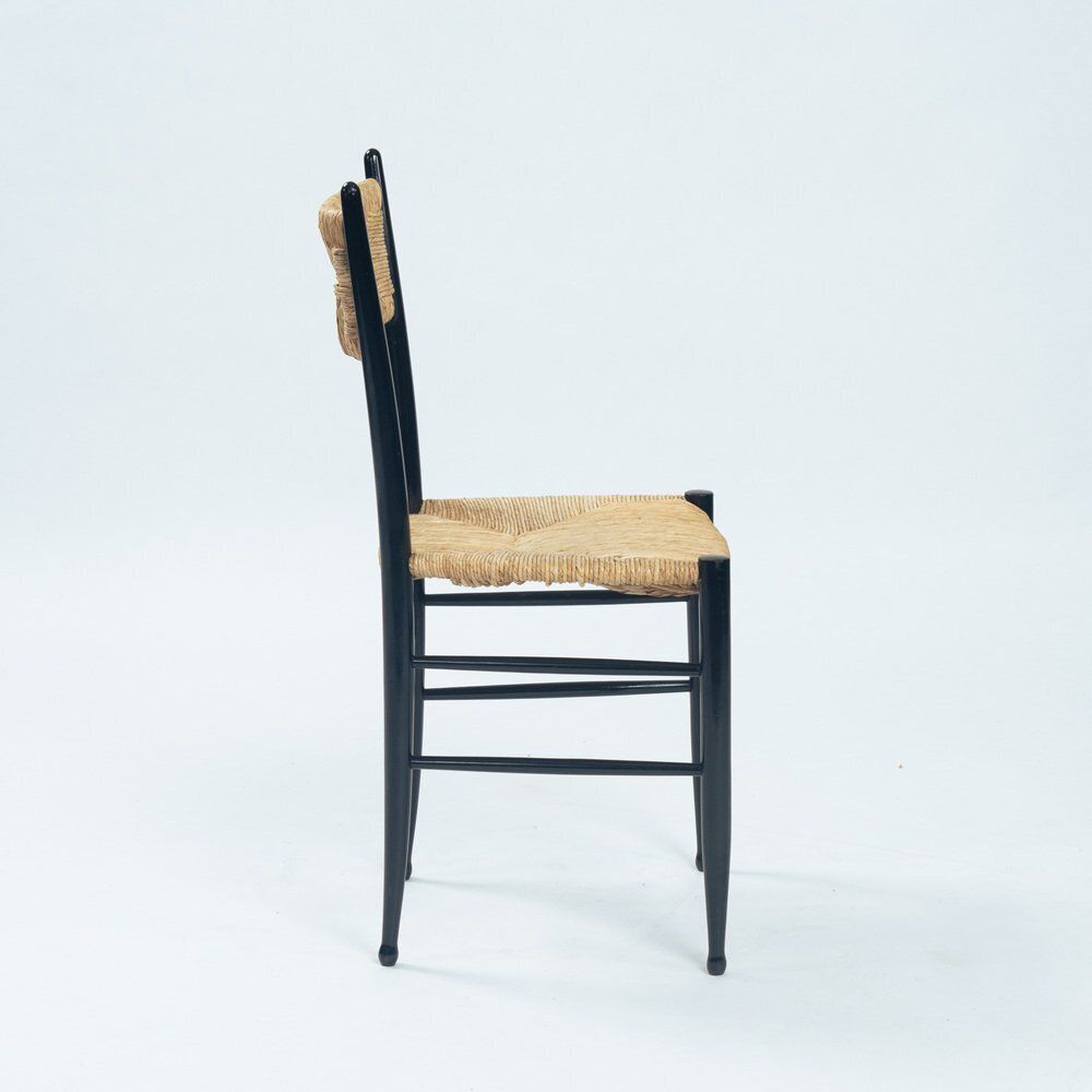 Spinetto Dining Chairs In Ebonised Straw By Chiavarine Fratelli, 1950s, Set Of 4 photo Furniture