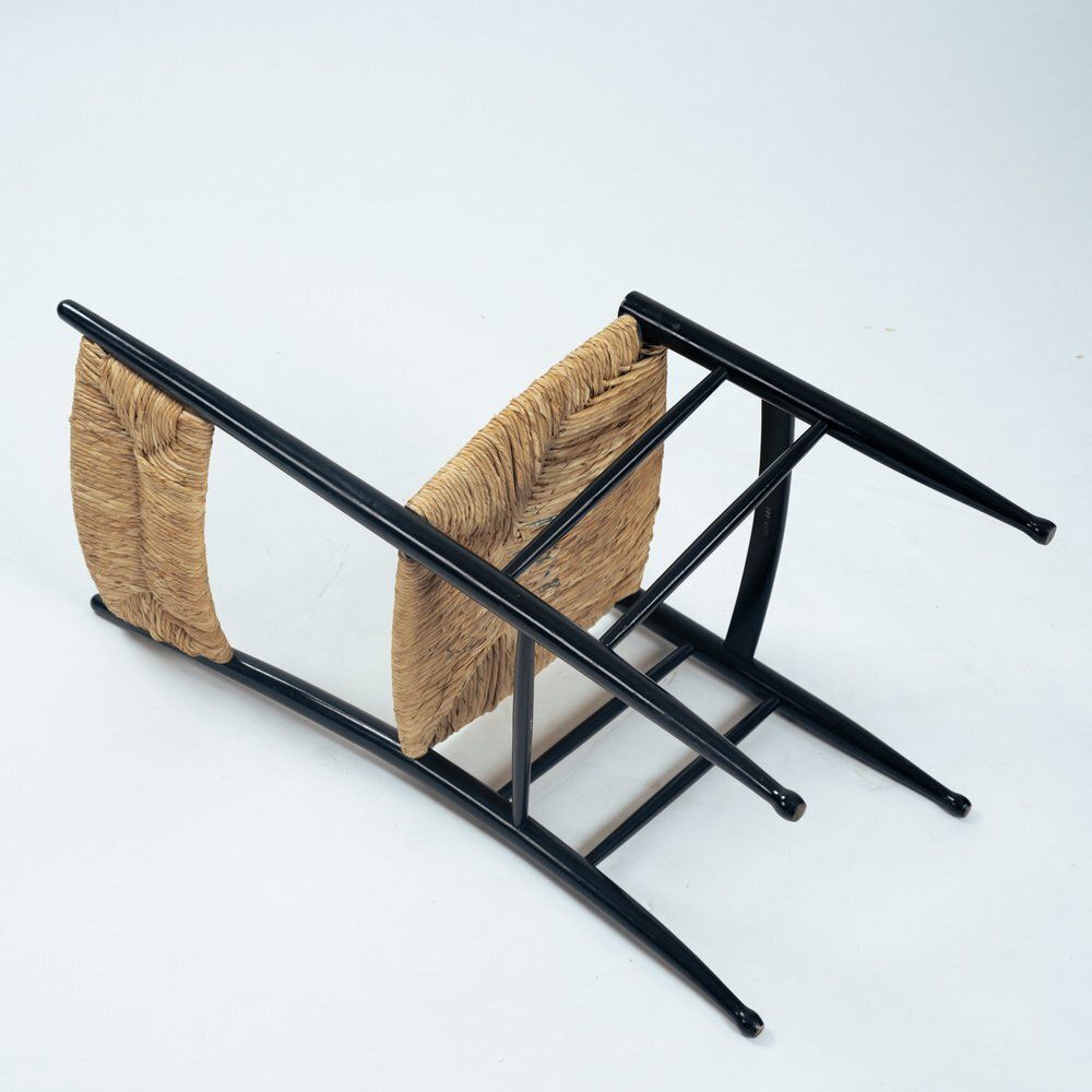 photo vintage Spinetto Dining Chairs In Ebonised Straw By Chiavarine Fratelli, 1950s, Set Of 4