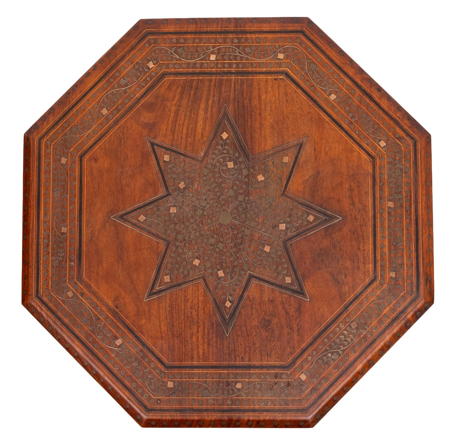 Fabulous Hoshiarpur Anglo Indian Brass Inlaid Hardwood Occasional Coffee Table photo vinterior