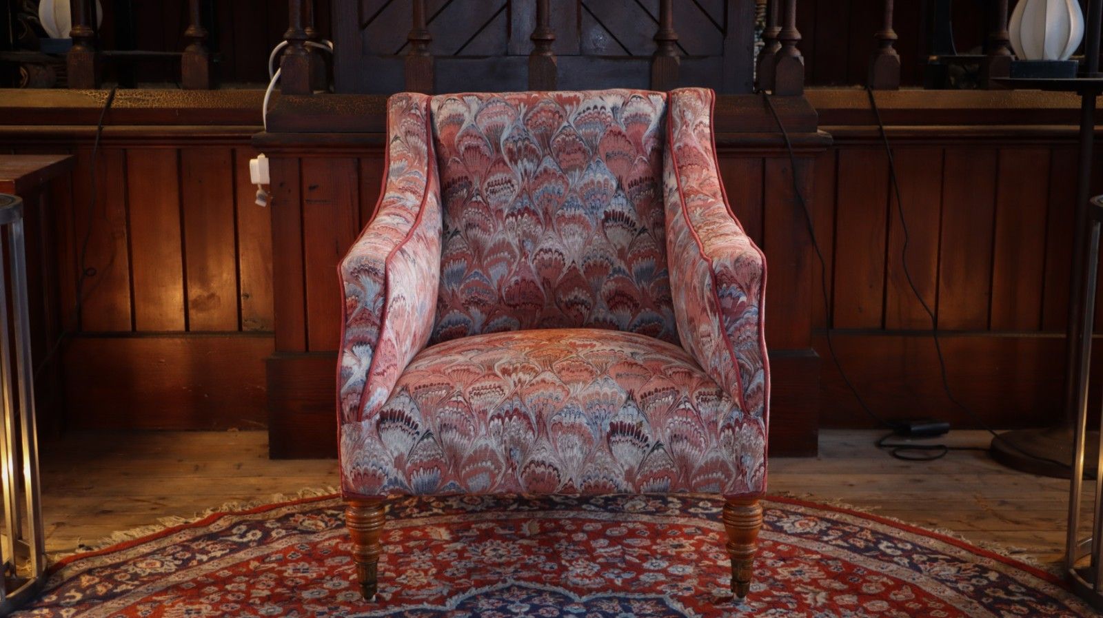 Howard & Sons Buttoned Georgian Open Armchair In Pecock Tail Abstract Fabric photo 4500.0