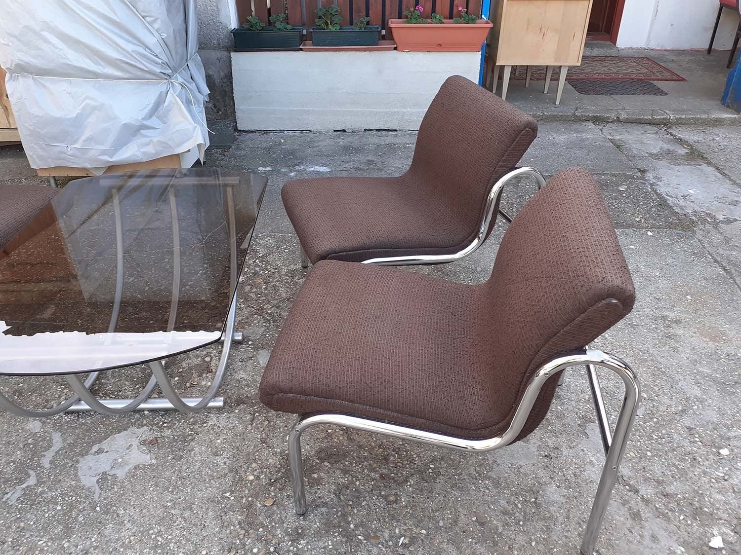 Hungarian Chrome Plated Metal Table And Dining Chairs Set, 1960s, Set Of 5 photo buy
