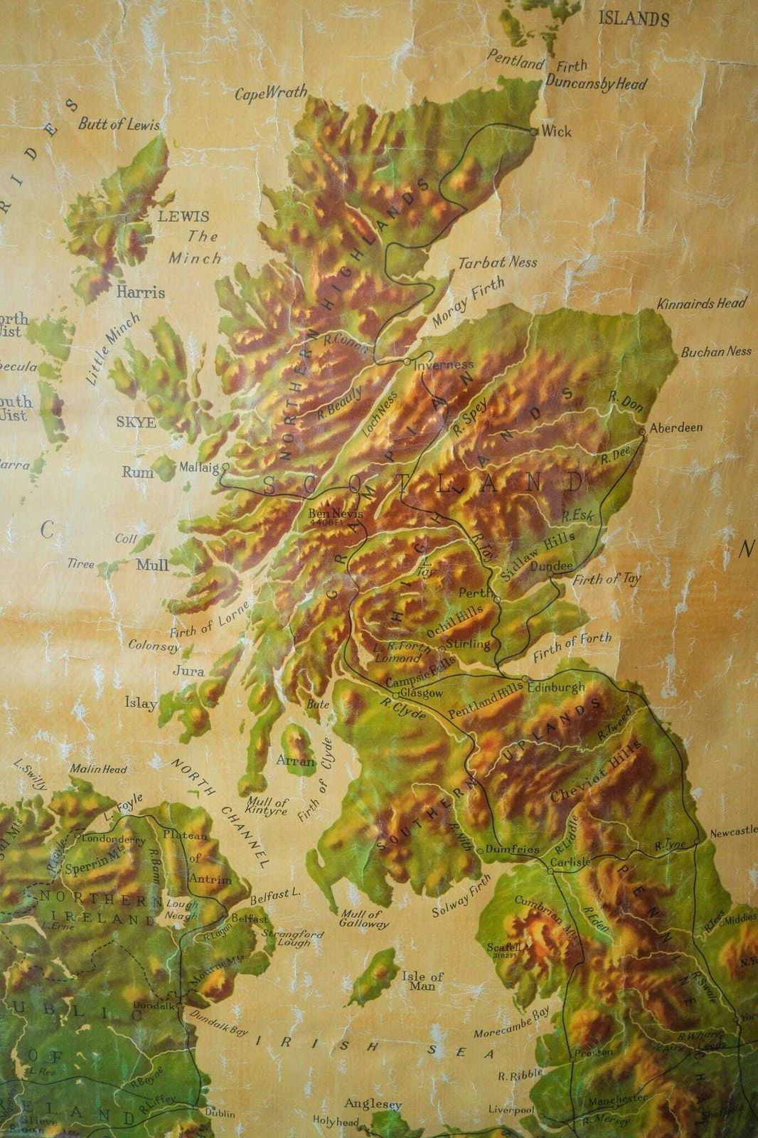 Original 1950s Vintage Mid Century British Educational School Wall Chart Great Britain Ireland Map Beautiful W Ak Johnston Scotland Wales photo 235.0