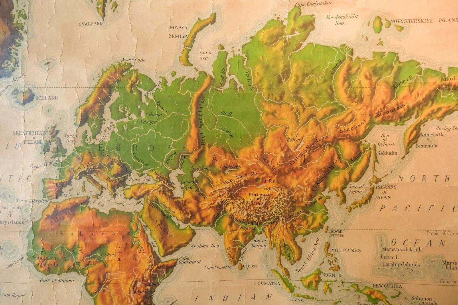 Original British Educational School Wall Chart Relief World Continents Map W & A.K. Johnston Beautiful Rare photo 246.0