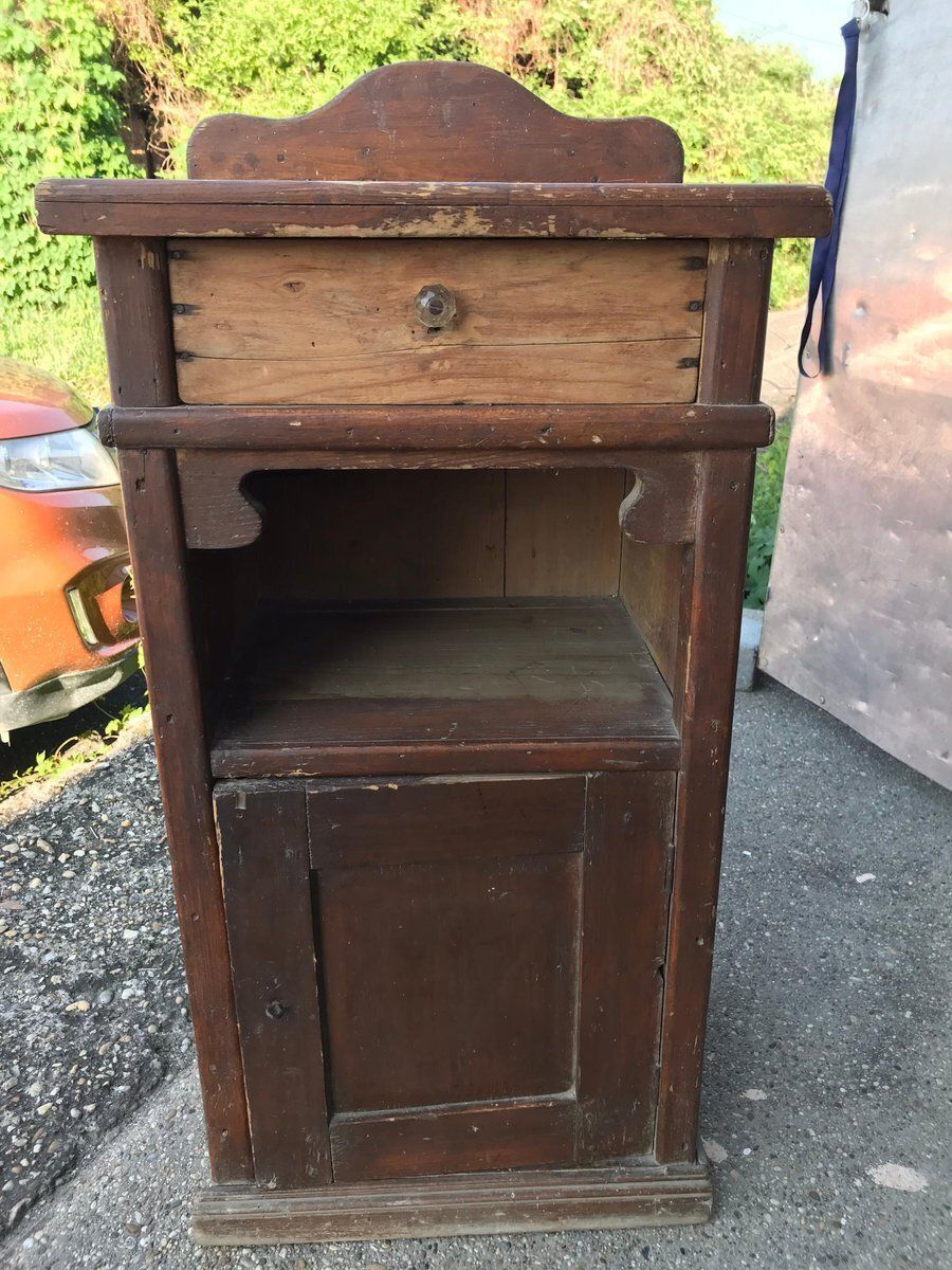 Antique Rustic Pine Nightstand photo vintage
