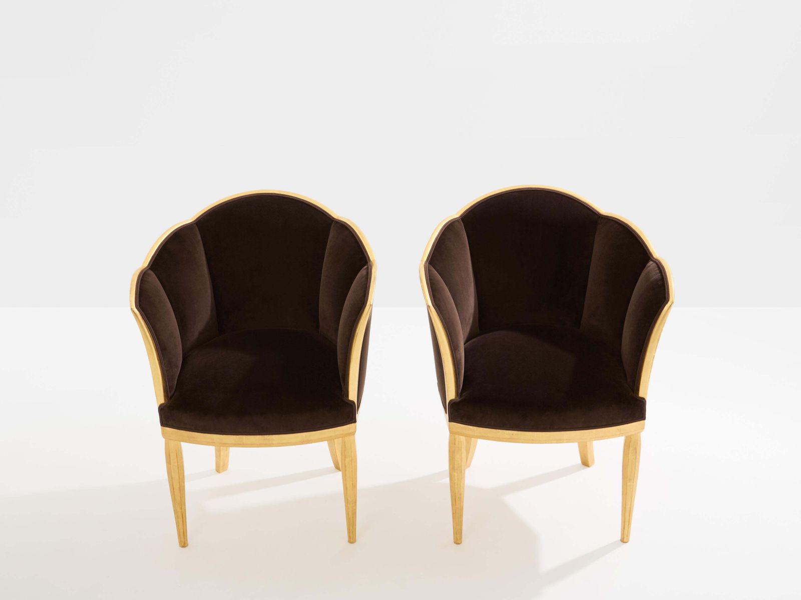 Fauteuils Clématite en bois doré et velours brun, par Maurice Dufrène, vers 1925 photo vintage