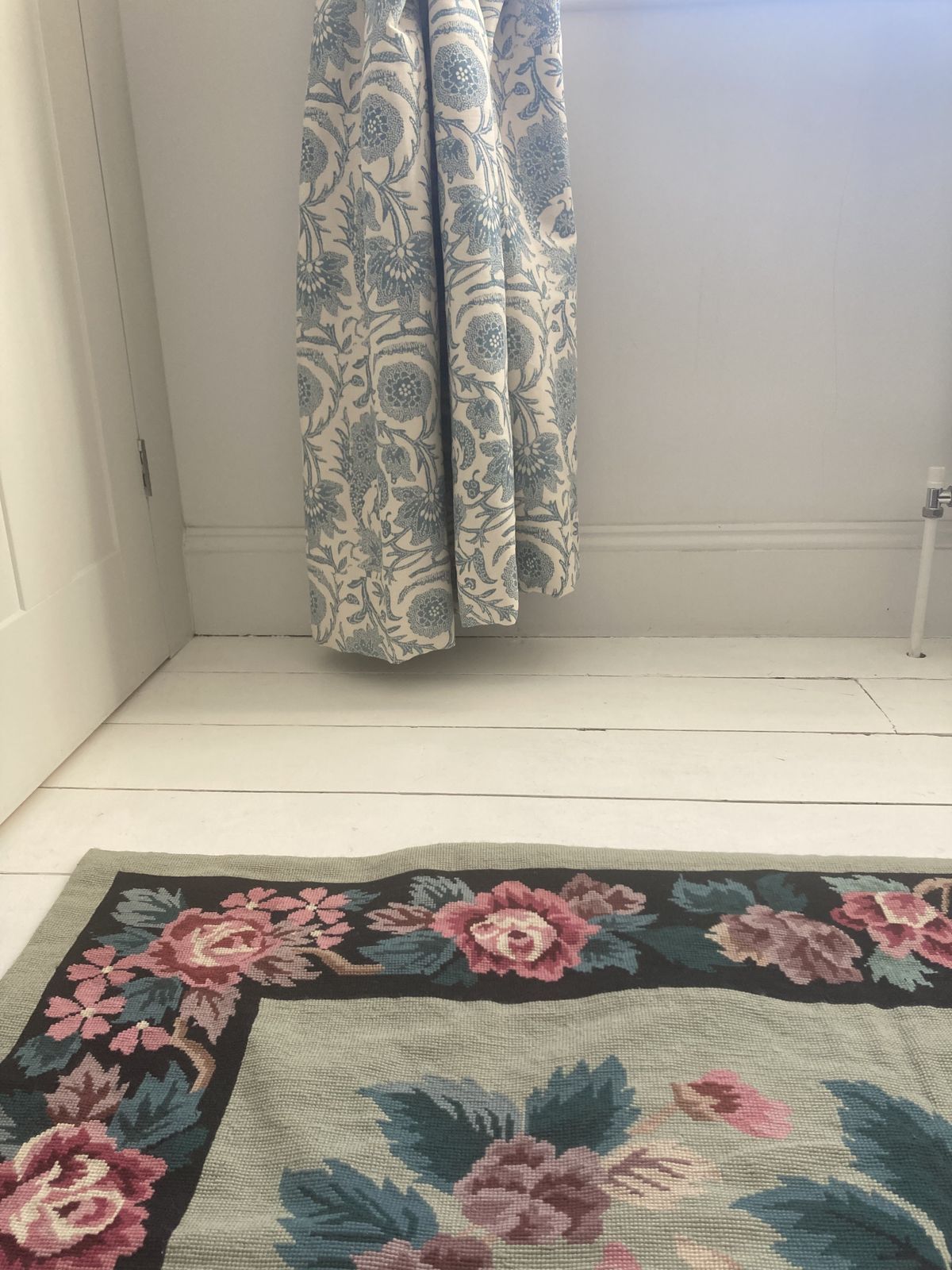 Aqua, Black  And Rose Floral Needlepoint Rug photo buy