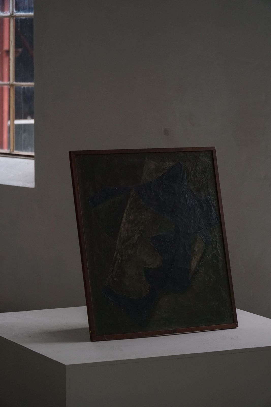 Abstract Mid Century Oil Pastel Painting Danish Artist Patinated Wood Frame photo buy
