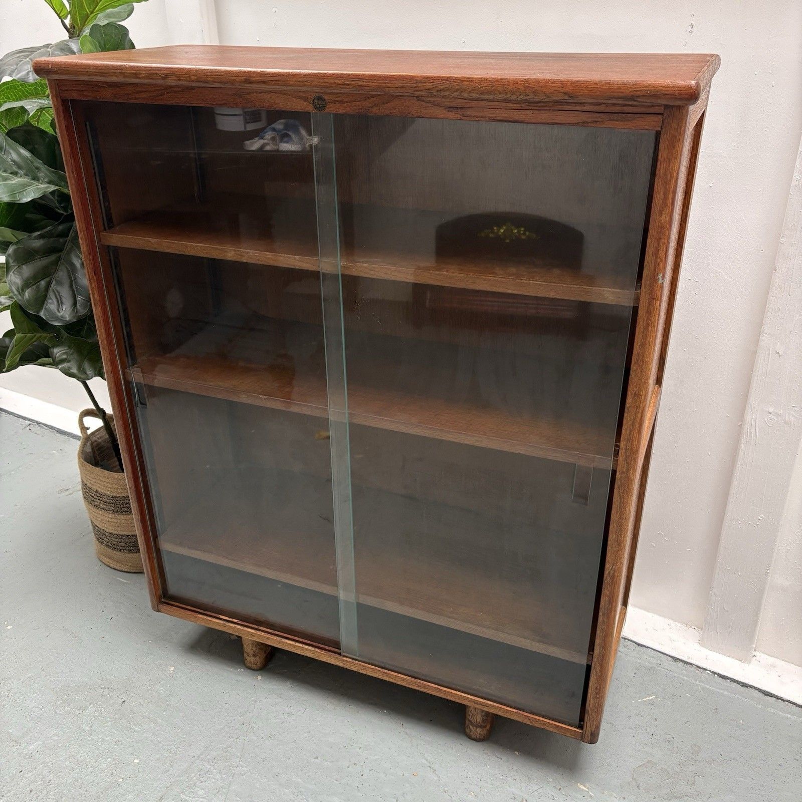 1930s British Astrola A.C Co Ltd  Industrial School Sliding Glass Door Bookcase