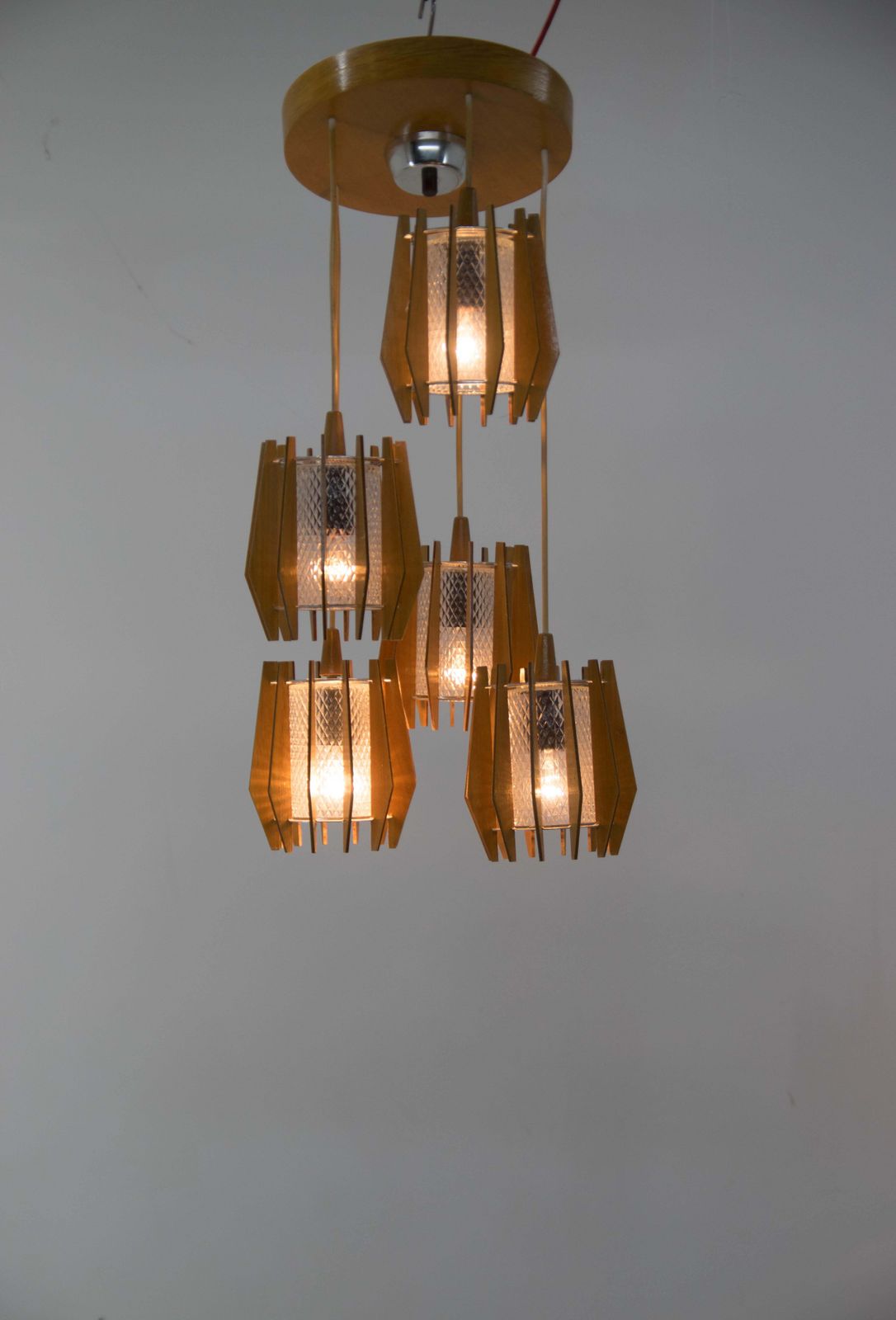 1970s Czechoslovakian Chandelier & Wall Lamp By Dřevo Humpolec photo for sale
