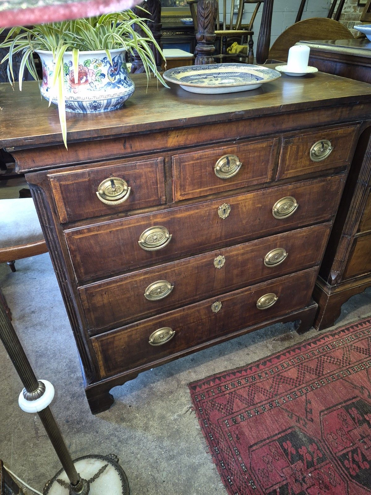 A Great George II Crossbanded Figured Walnut Chest Of Drawers On Bracket Feet photo 395.0