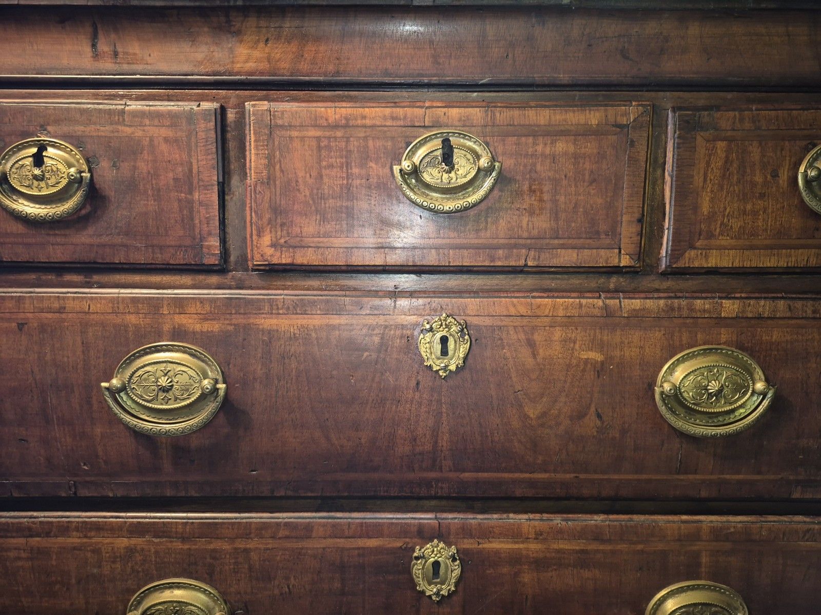 Furniture A Great George II Crossbanded Figured Walnut Chest Of Drawers On Bracket Feet photo