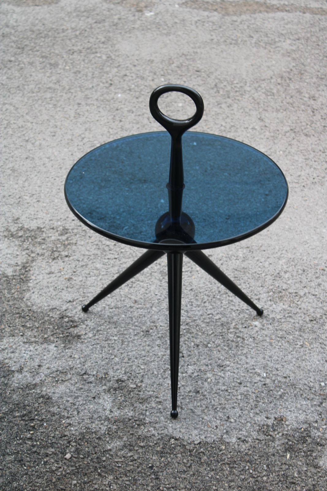 Pair Of Cesare Lacca 1950 Round Coffee Tables In Wood And Blue Crysta photo 6934.0
