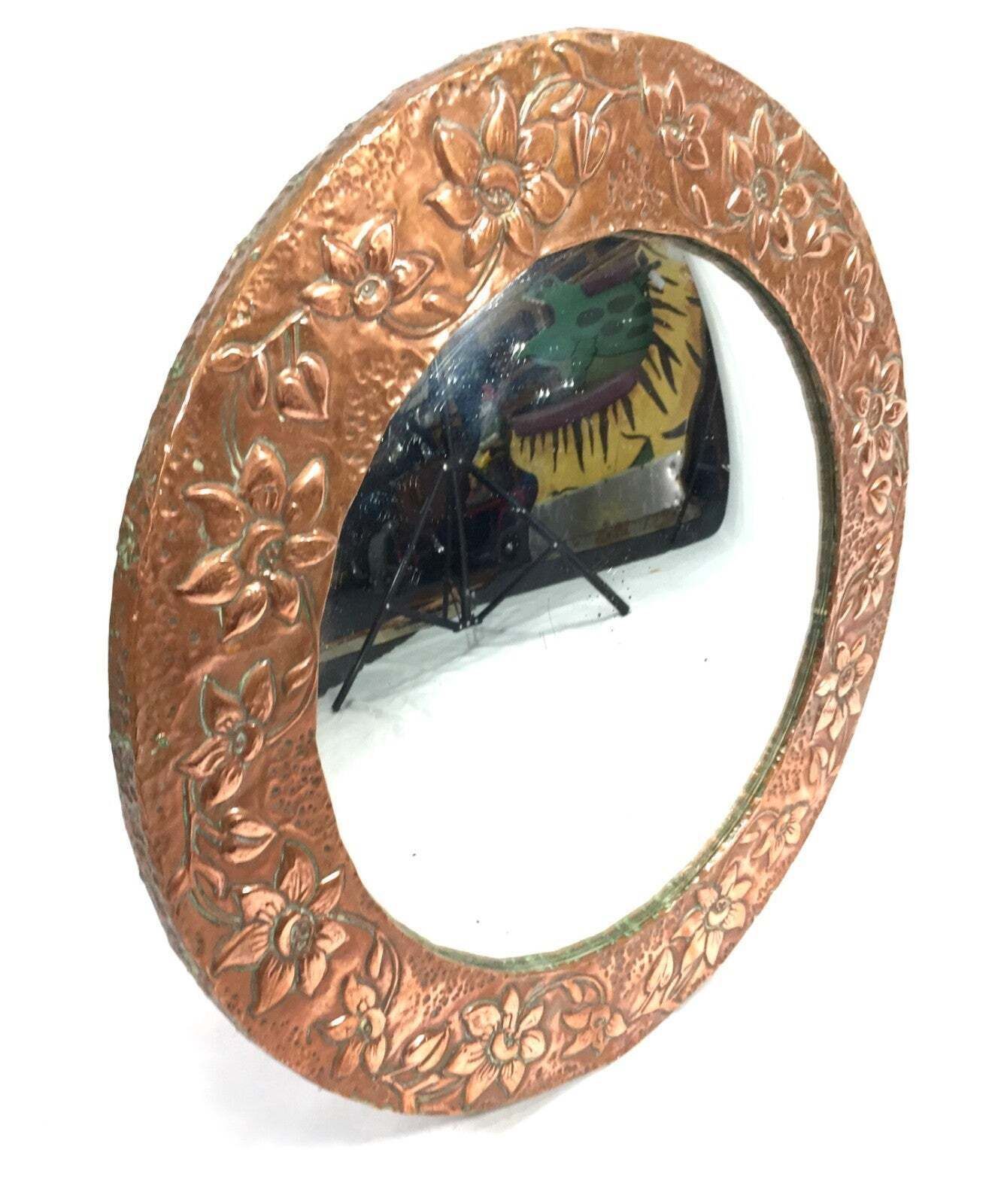Antique Arts & Crafts Copper Metal Circular Wall Hanging Mirror C.1920 photo Home Decor