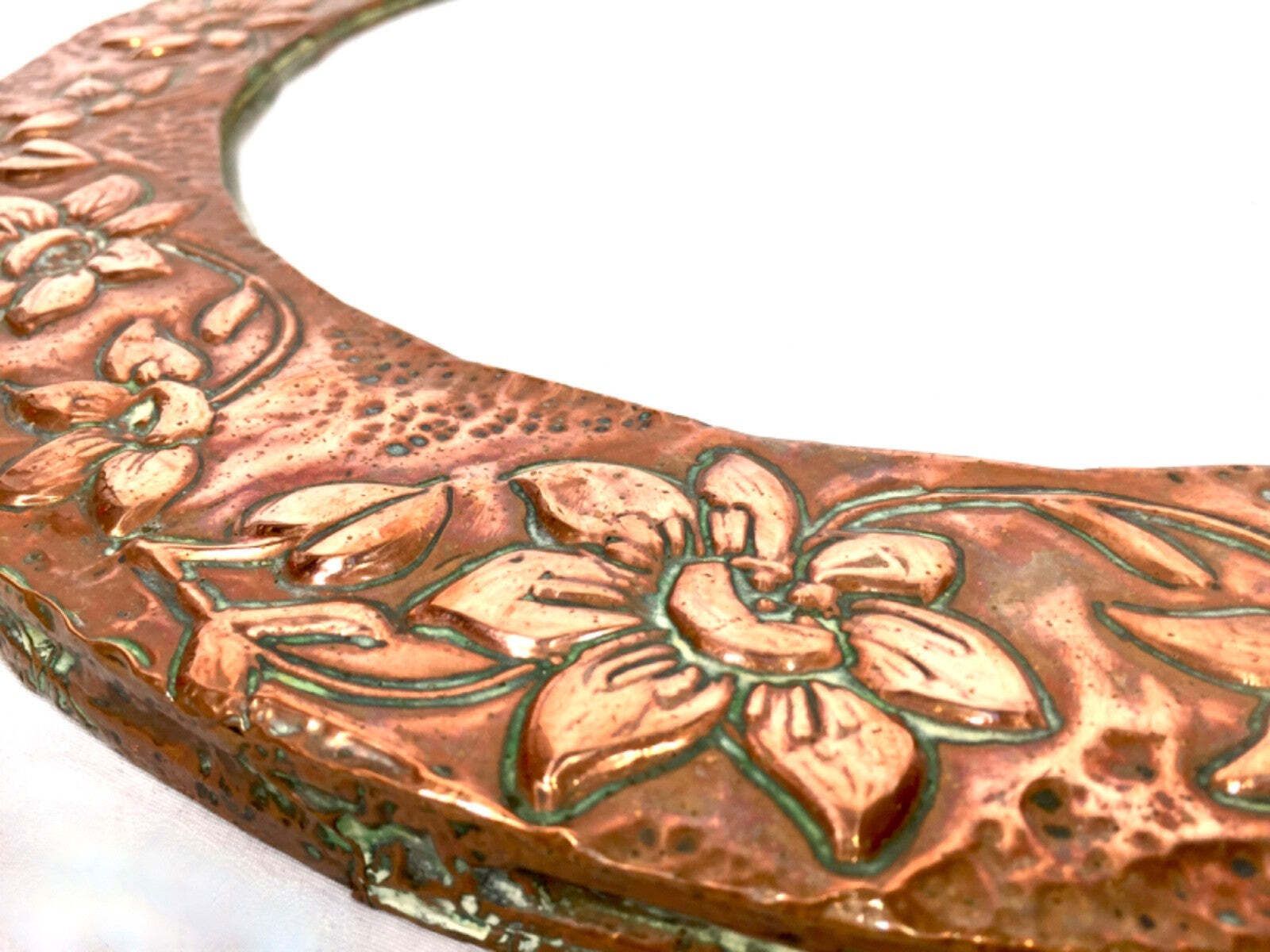 photo furniture Antique Arts & Crafts Copper Metal Circular Wall Hanging Mirror C.1920