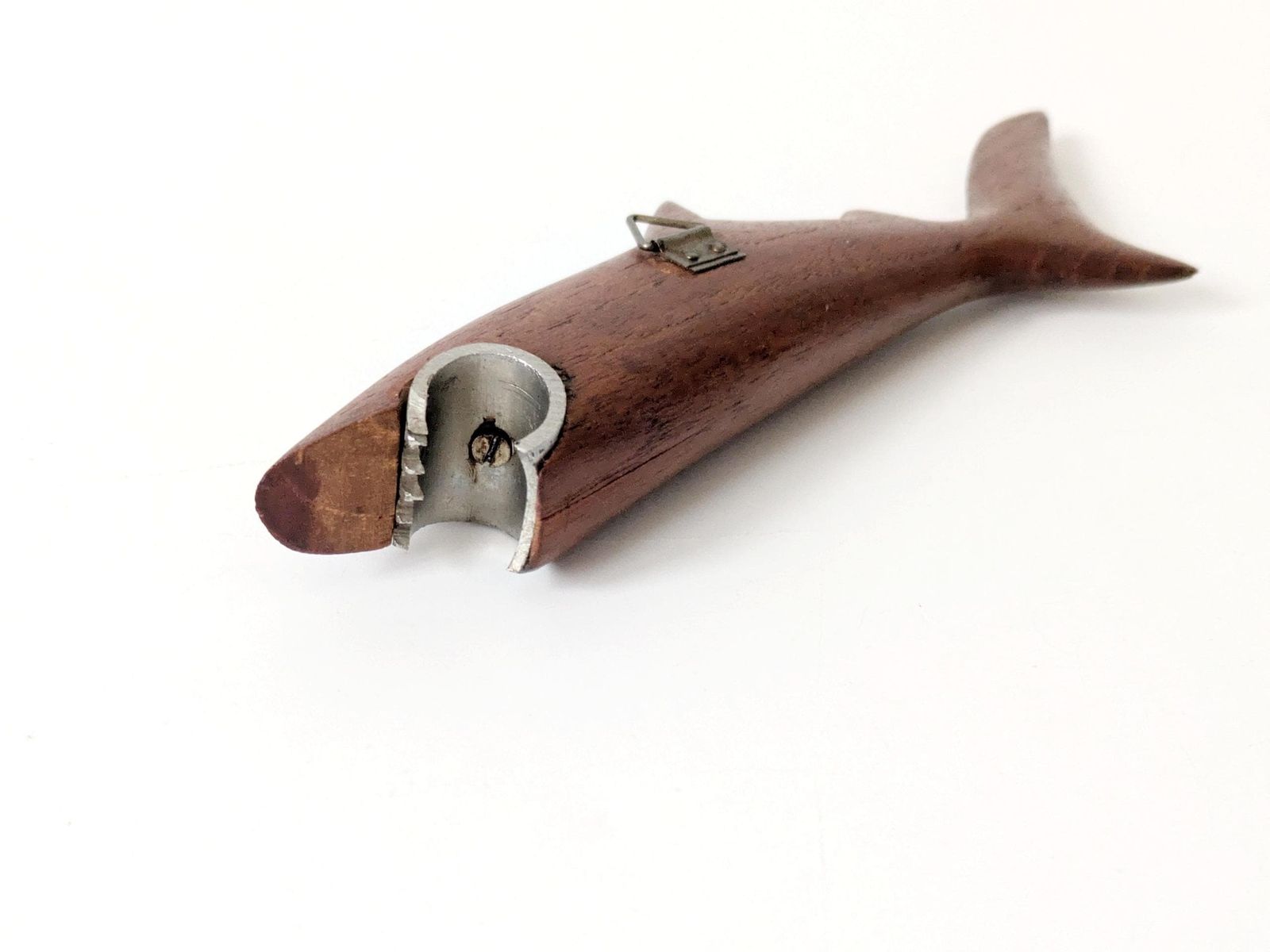 Midcentury Danish Teak Shark Bottle Opener, 1960s Sculptural Barware, Home Bar Gift photo vinterior