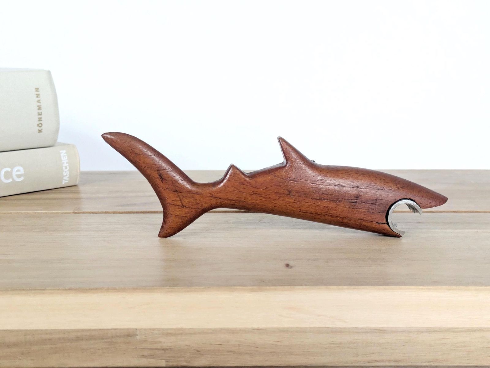 photo vinterior Midcentury Danish Teak Shark Bottle Opener, 1960s Sculptural Barware, Home Bar Gift