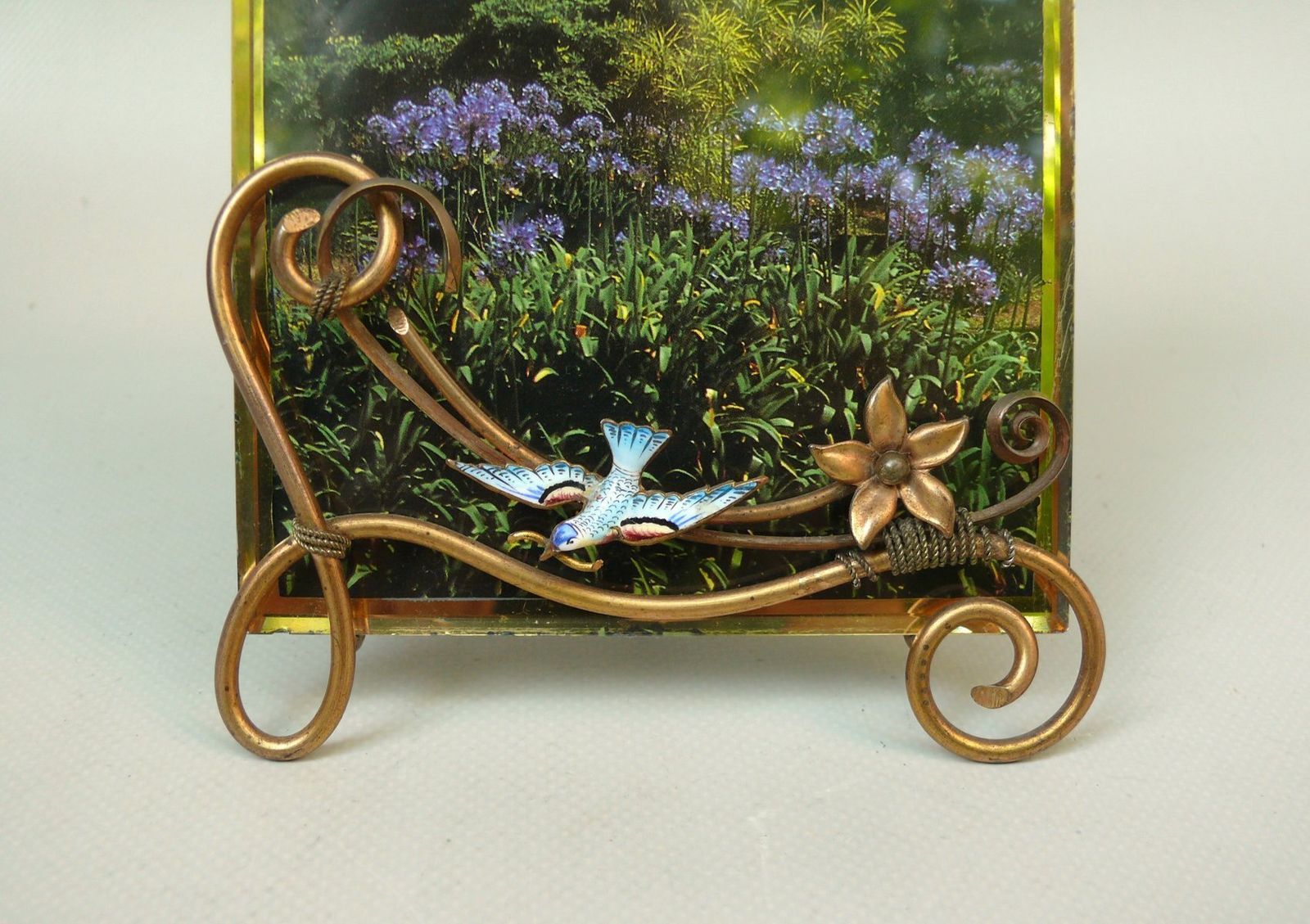 Art Nouveau Picture Frame With Seagull In Brass And Enamel, D.R.G.M, Germany photo buy