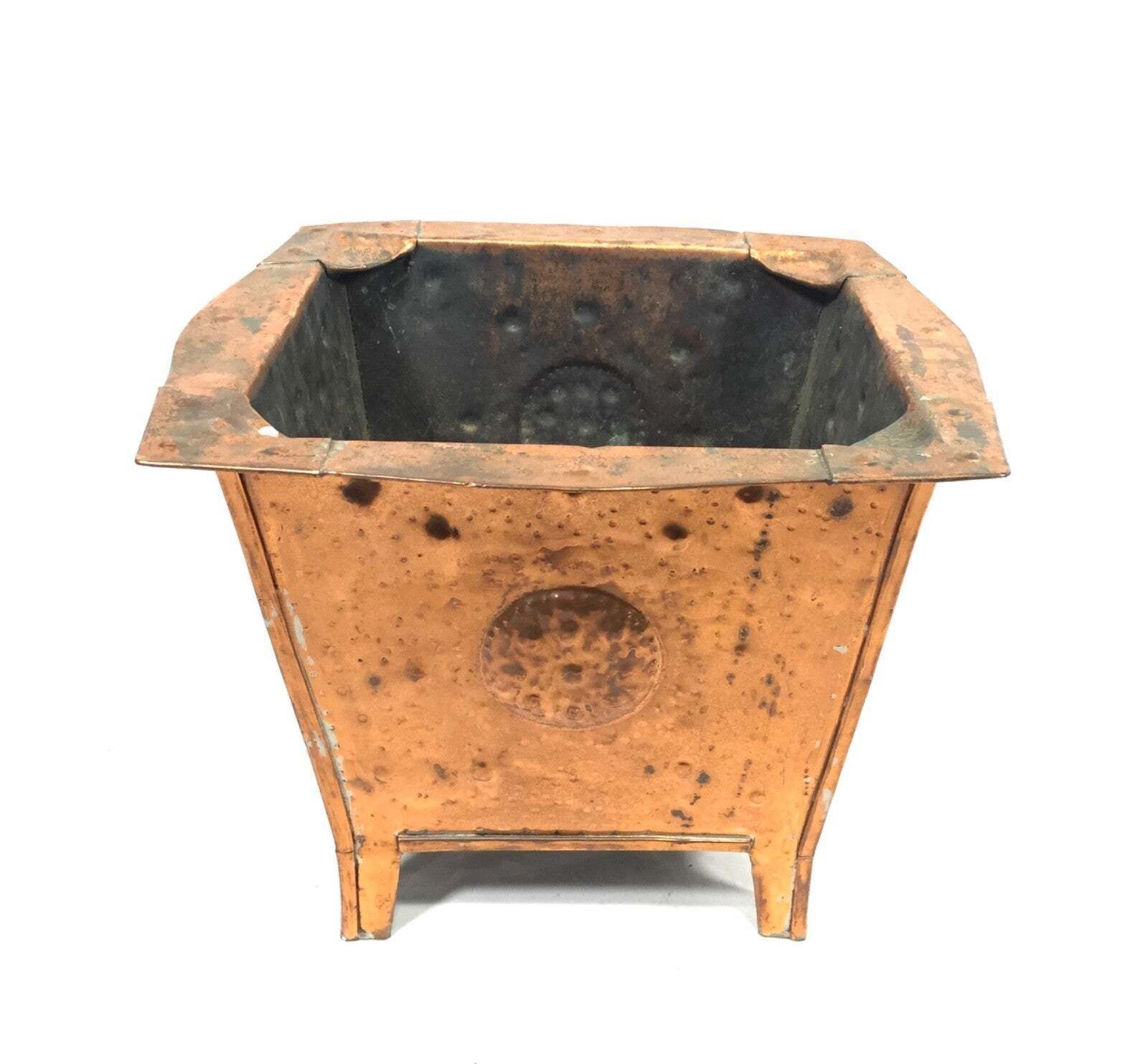 Antique Art Nouveau Copper Planter / Plant Pot / Arts & Crafts Log Basket Bucket photo furniture