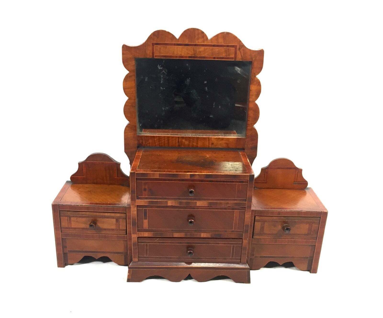 Antique Apprentice Furniture Tabletop Cabinet Drawers & Mirror Jewellery Box photo furniture