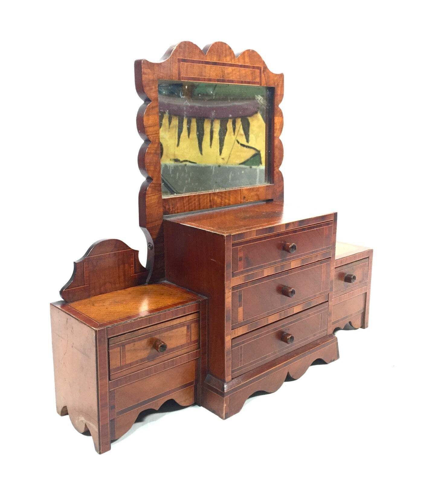 Antique Apprentice Furniture Tabletop Cabinet Drawers & Mirror Jewellery Box photo for sale