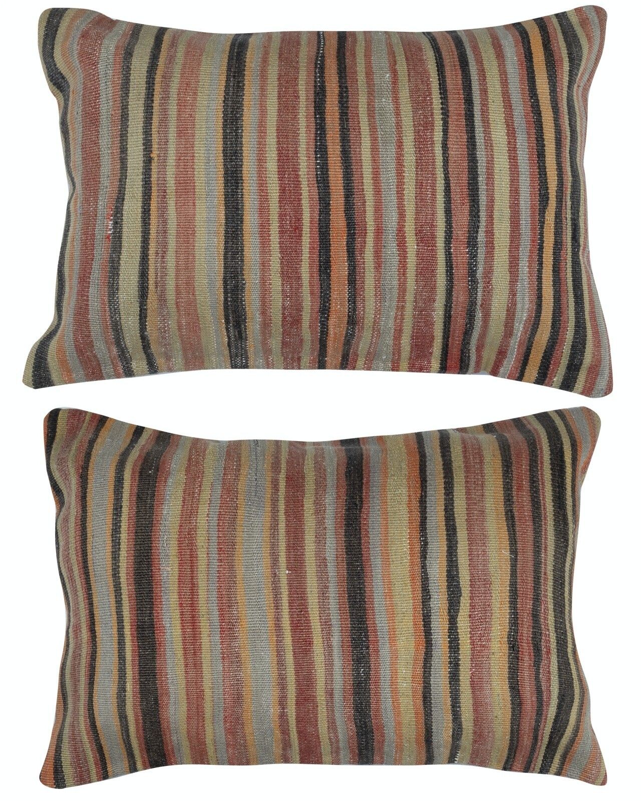 20"X28" Set Of 2   Handwoven Striped Kilim Cushion Covers. Vintage Throw Pillows