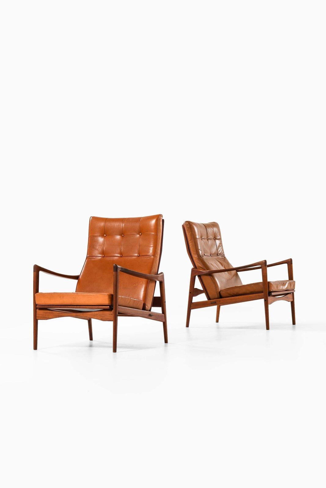 Set Of 2 Easy Chairs Leather And Teak By Ib Kofod Larsen, 1960s photo Furniture
