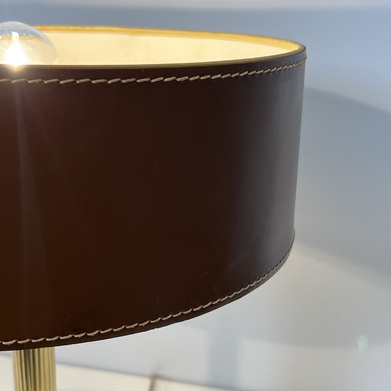 Brown Leather And Brass Desk Lamp In The Style Of Jacques Adnet photo 1250.0