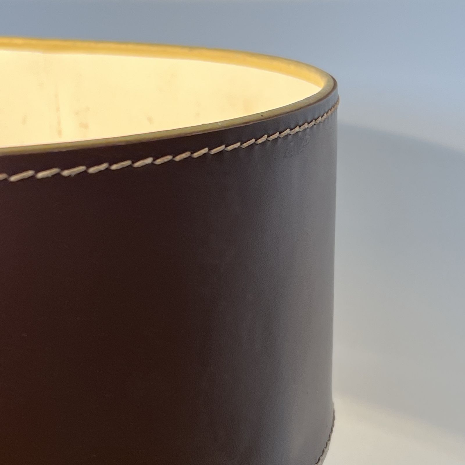 Brown Leather And Brass Desk Lamp In The Style Of Jacques Adnet photo vinterior