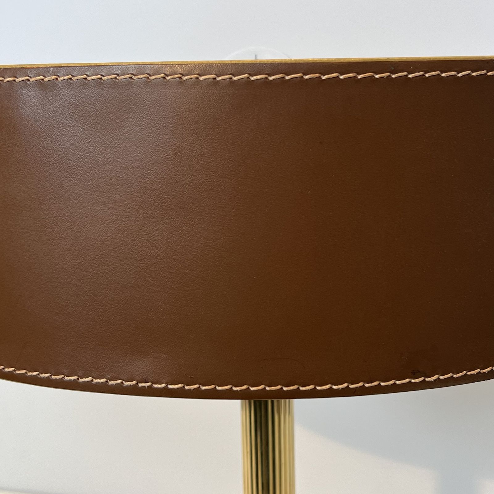 Brown Leather And Brass Desk Lamp In The Style Of Jacques Adnet photo buy