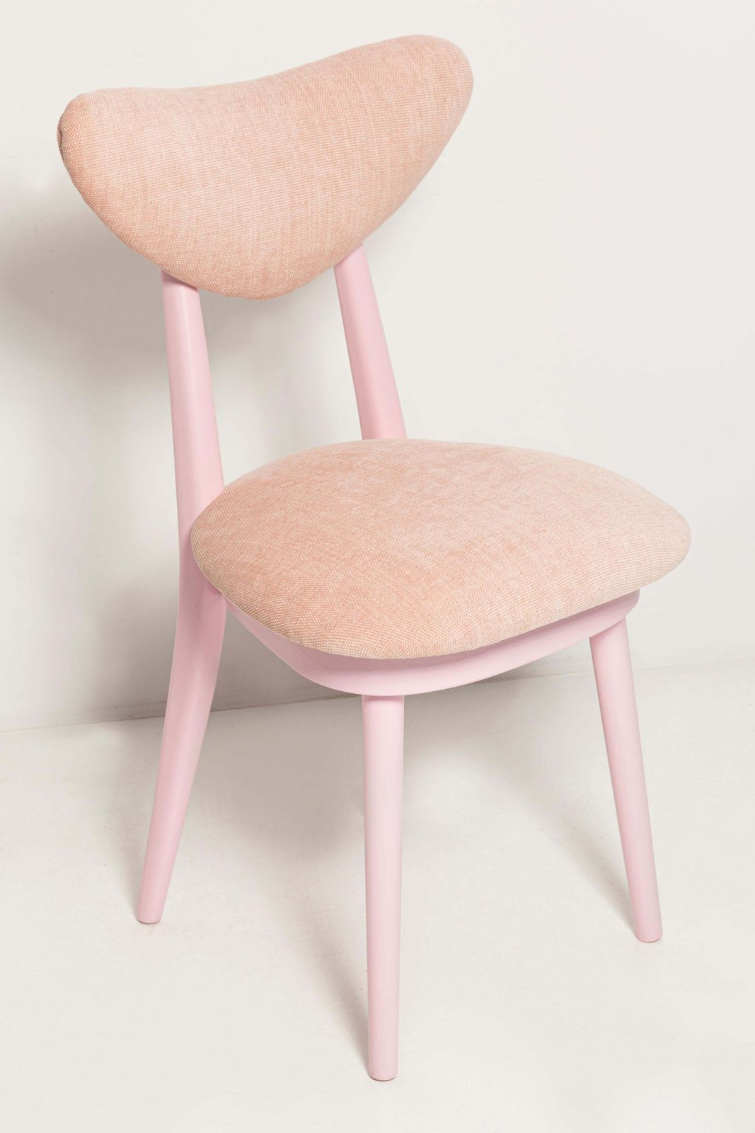 Six Mid Century Heart Chairs, Light Pink Chenille, Pink Wood, Europe, 1960s photo furniture