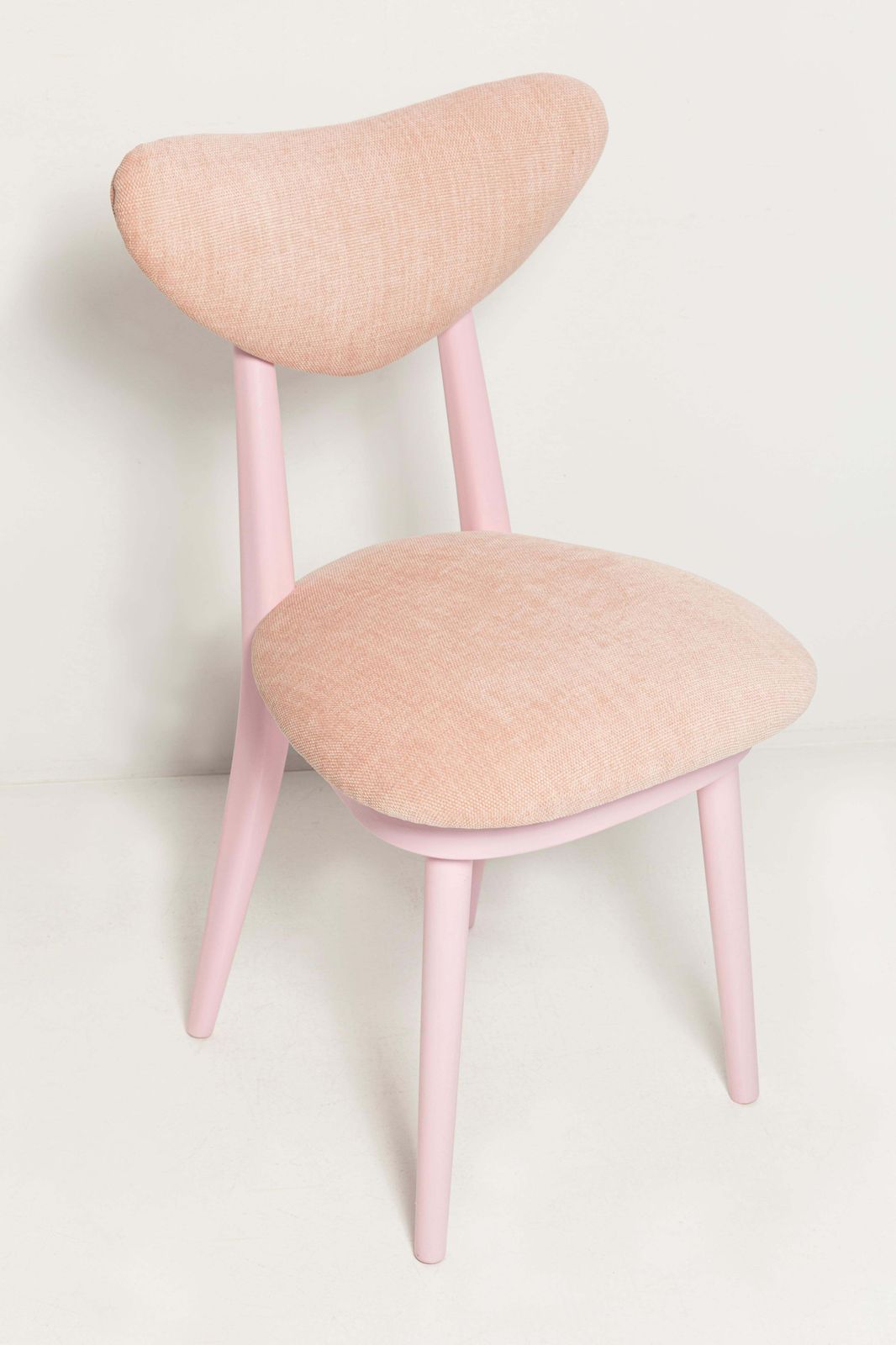 Six Mid Century Heart Chairs, Light Pink Chenille, Pink Wood, Europe, 1960s photo for sale