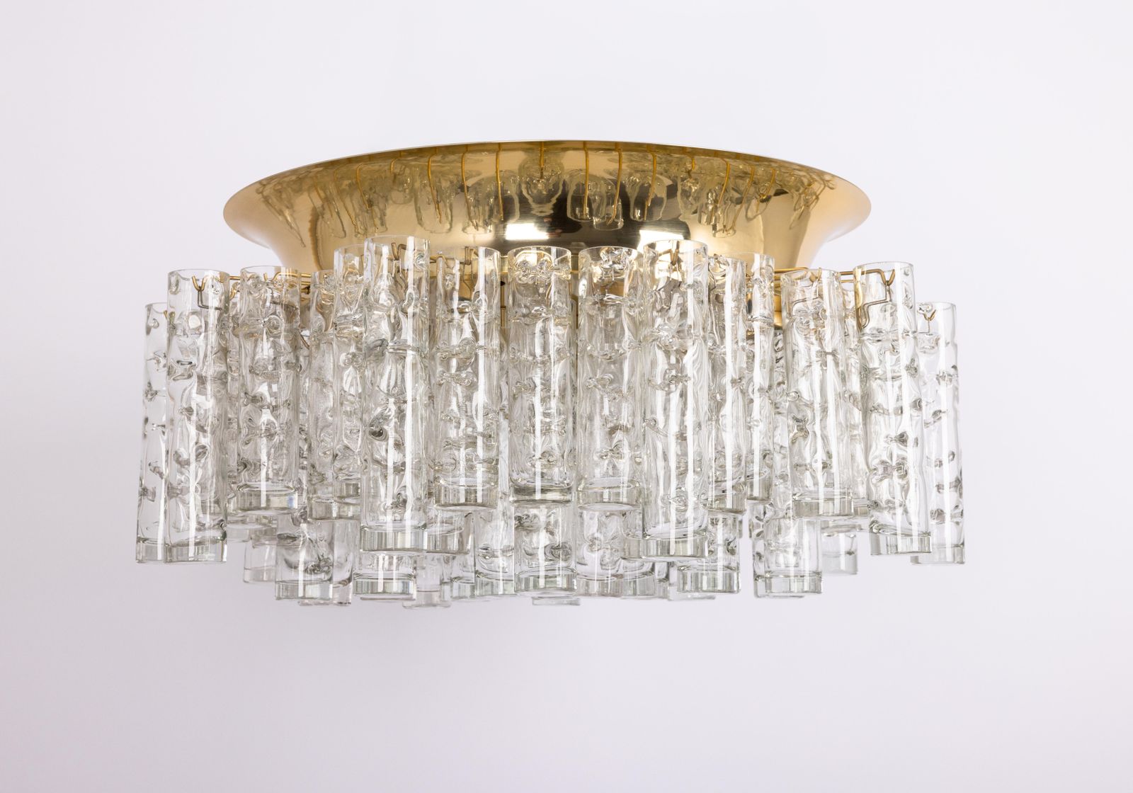Stunning Large Murano Glass Tubes Flushmount Brass By Doria, Germany, 1960s photo Lighting