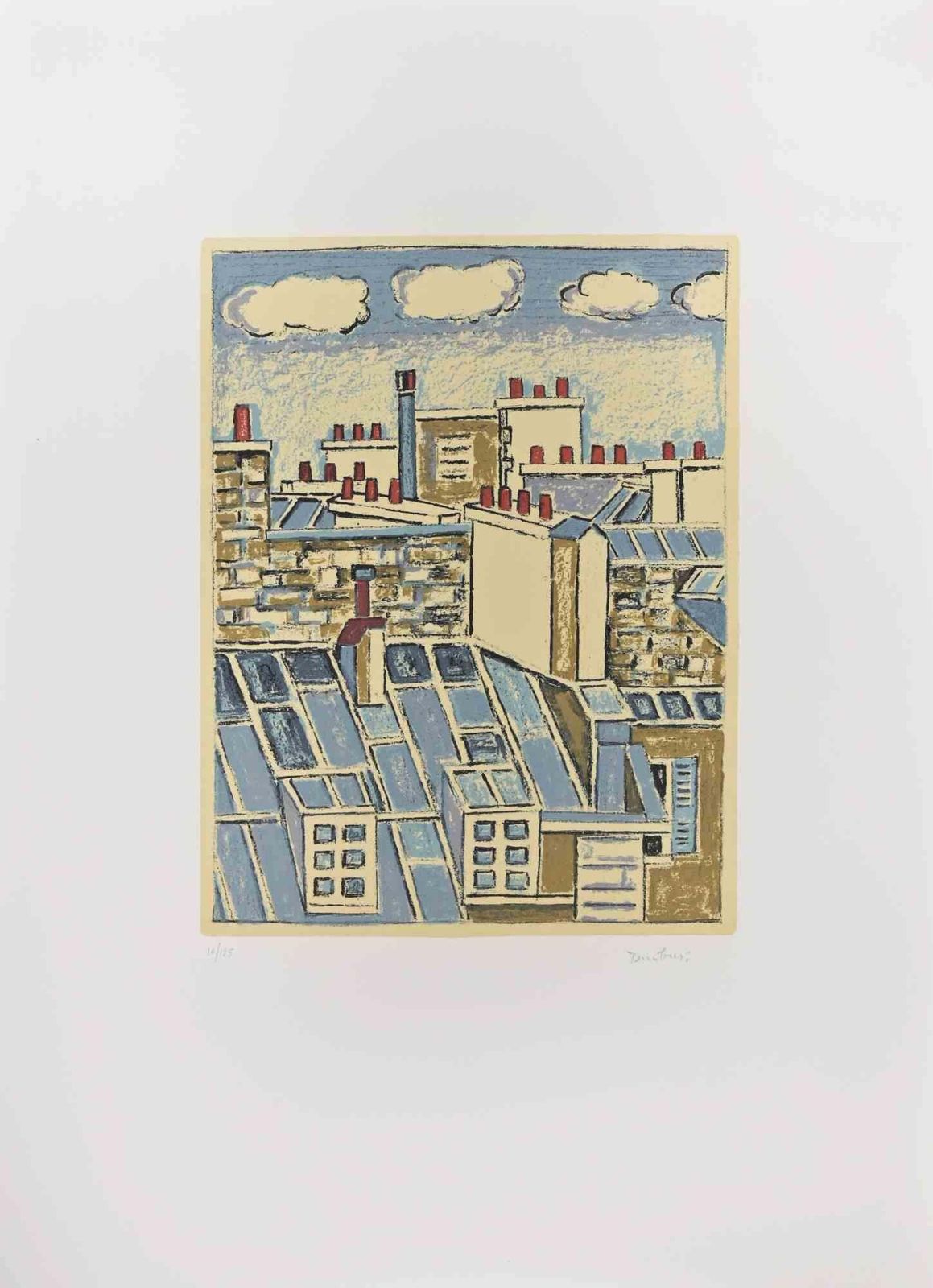 Orfeo Tamburi Roofs In Paris   Lithograph By Orfeo Tamburi   1980s 1980s