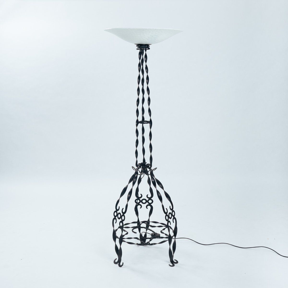 Art Deco Floor Lamp In Wrought Iron And Glass