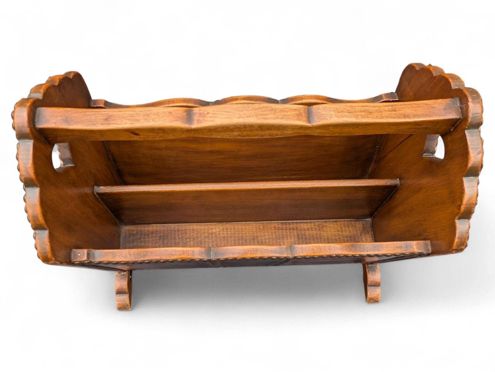 English Arts & Crafts Magazine Rack With Leather Panels And Heart Cutouts photo buy