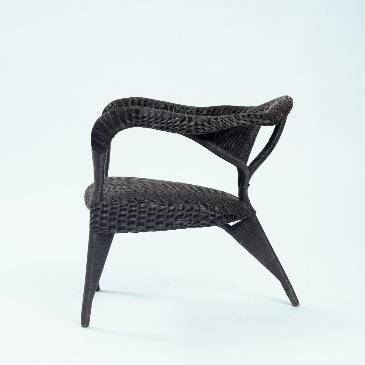 Set Of Sculptural Rattan Tripod Armchairs, 1980s photo for sale