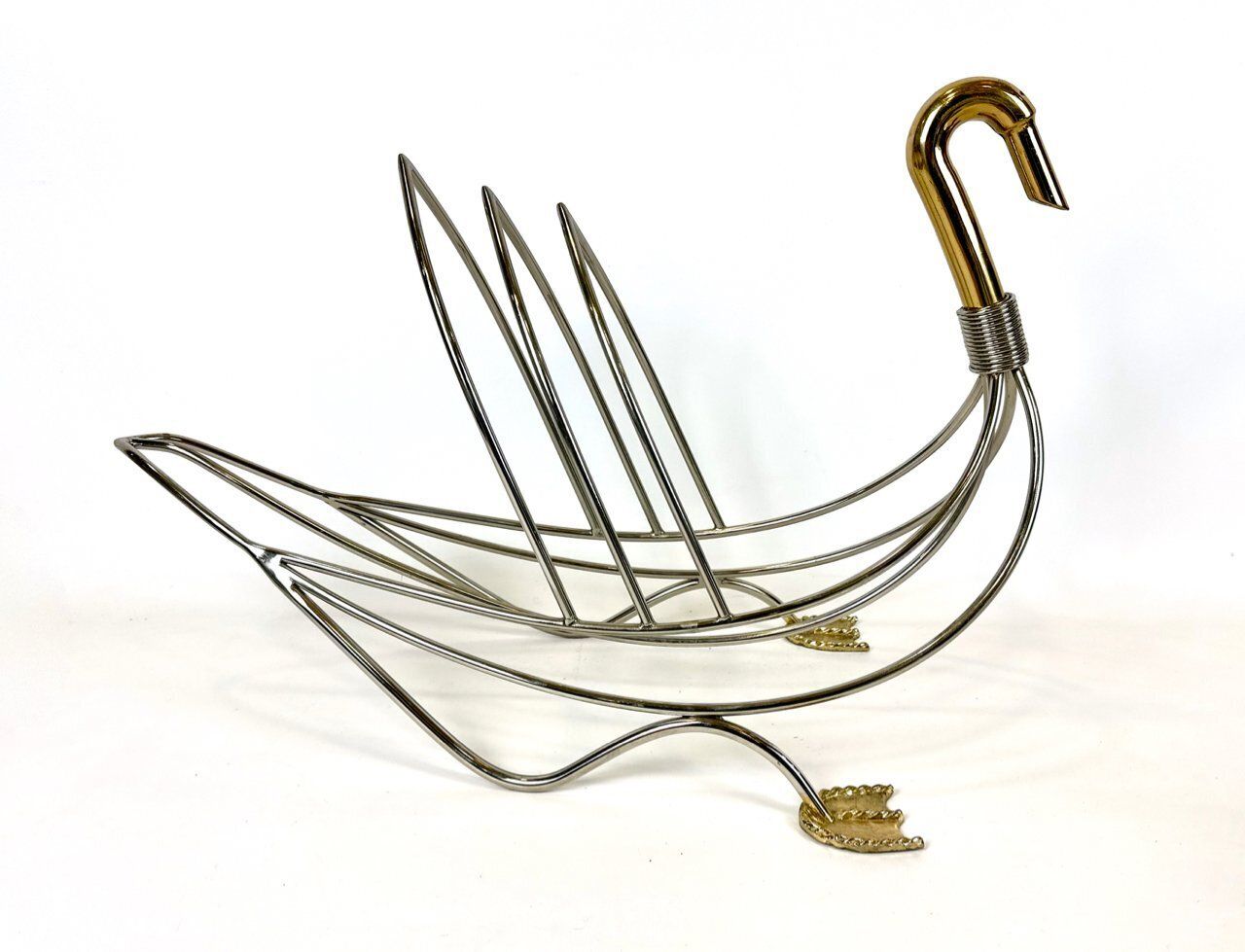 Regency Swan Chrome And Brass Magazine Rack, 1970s photo for sale
