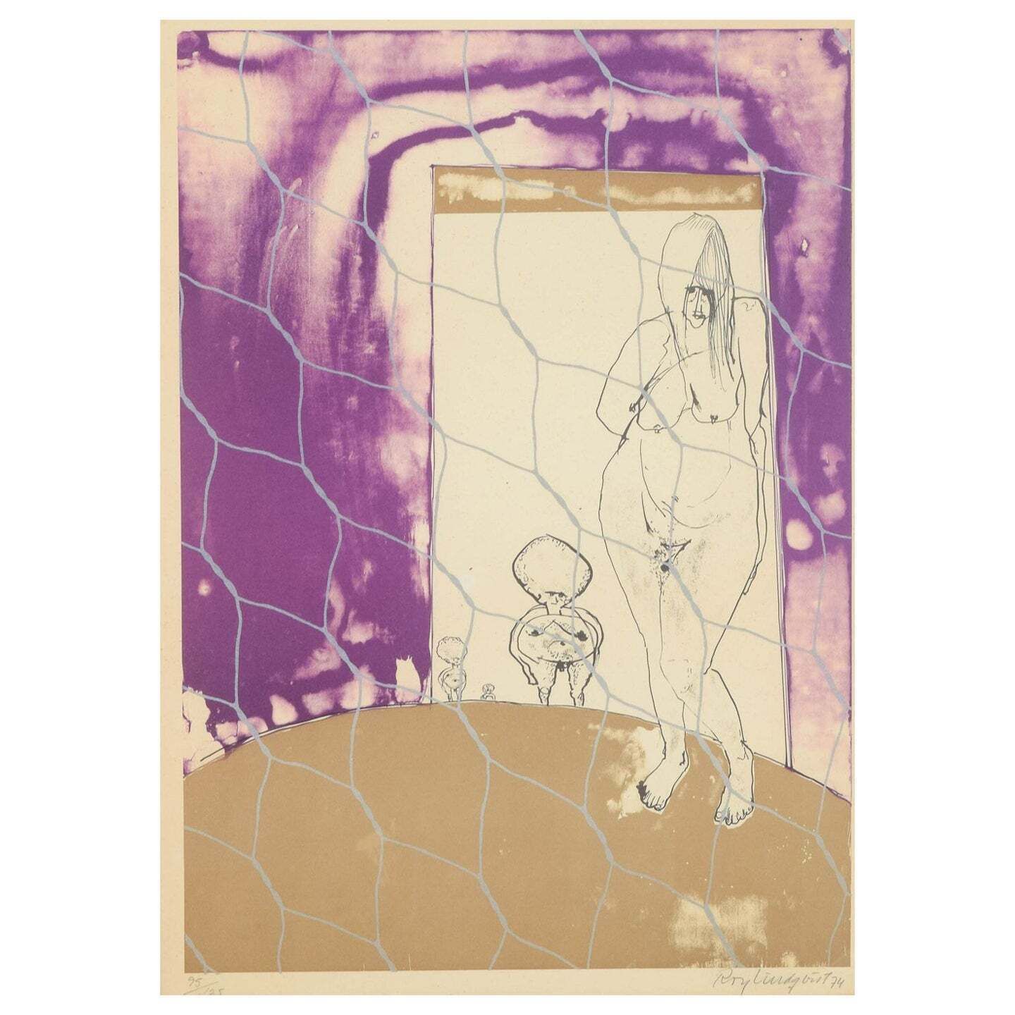 Roy Lindqvist. Color Lithograph On Paper. Composition With Nude Woman. photo vinterior