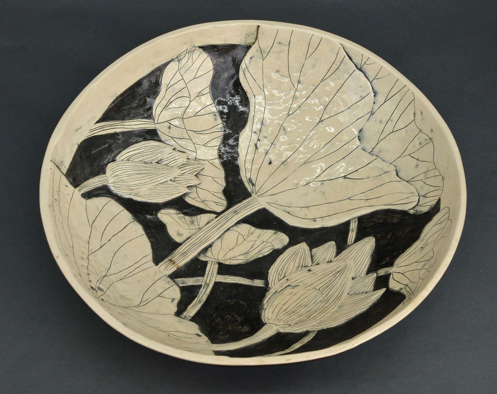 Inese Margevica Bowl With Lotus Flowers, White Stoneware, H 11 Cm; D 39 Cm 21st Century photo for sale