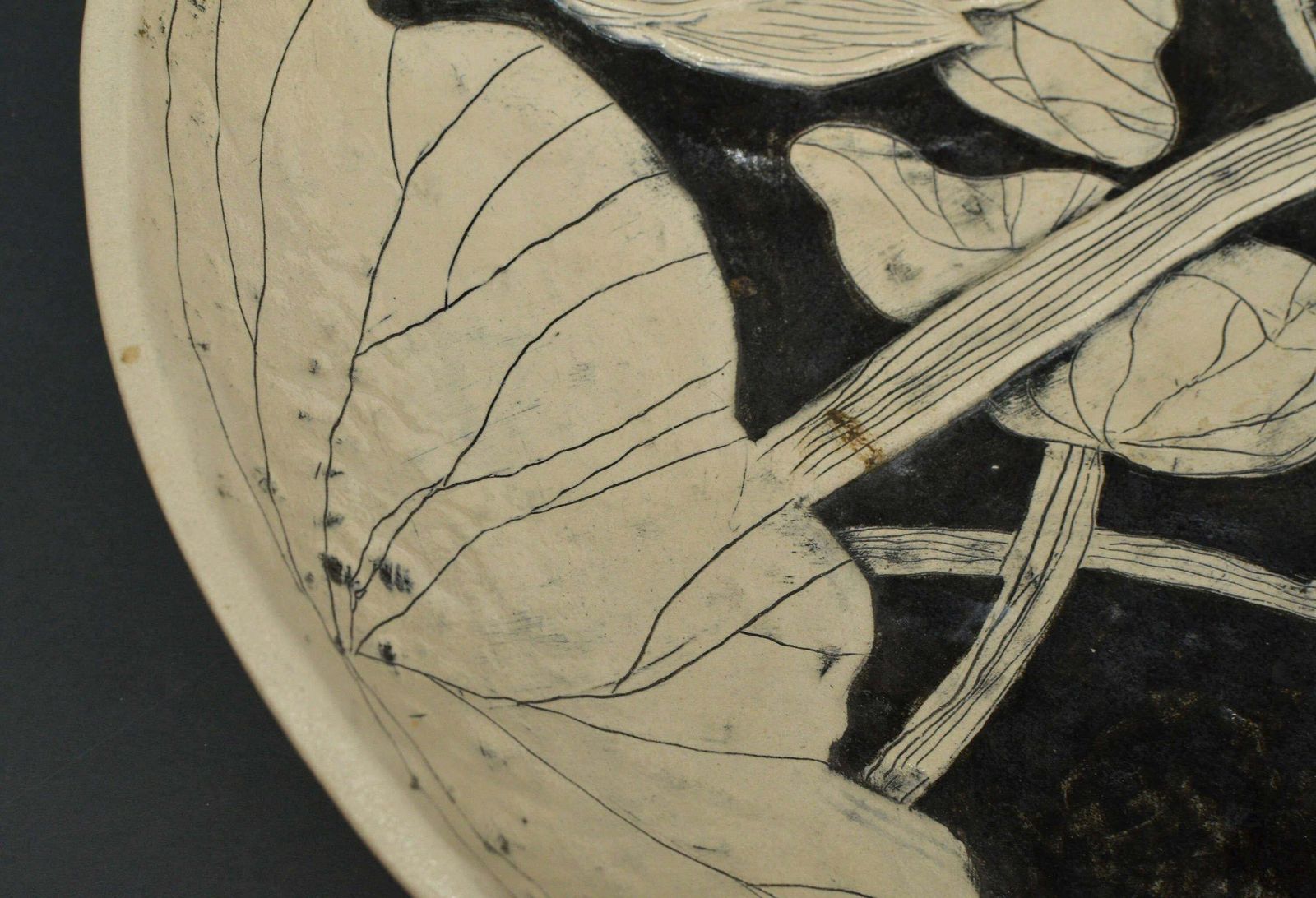 Inese Margevica Bowl With Lotus Flowers, White Stoneware, H 11 Cm; D 39 Cm 21st Century photo Home Decor