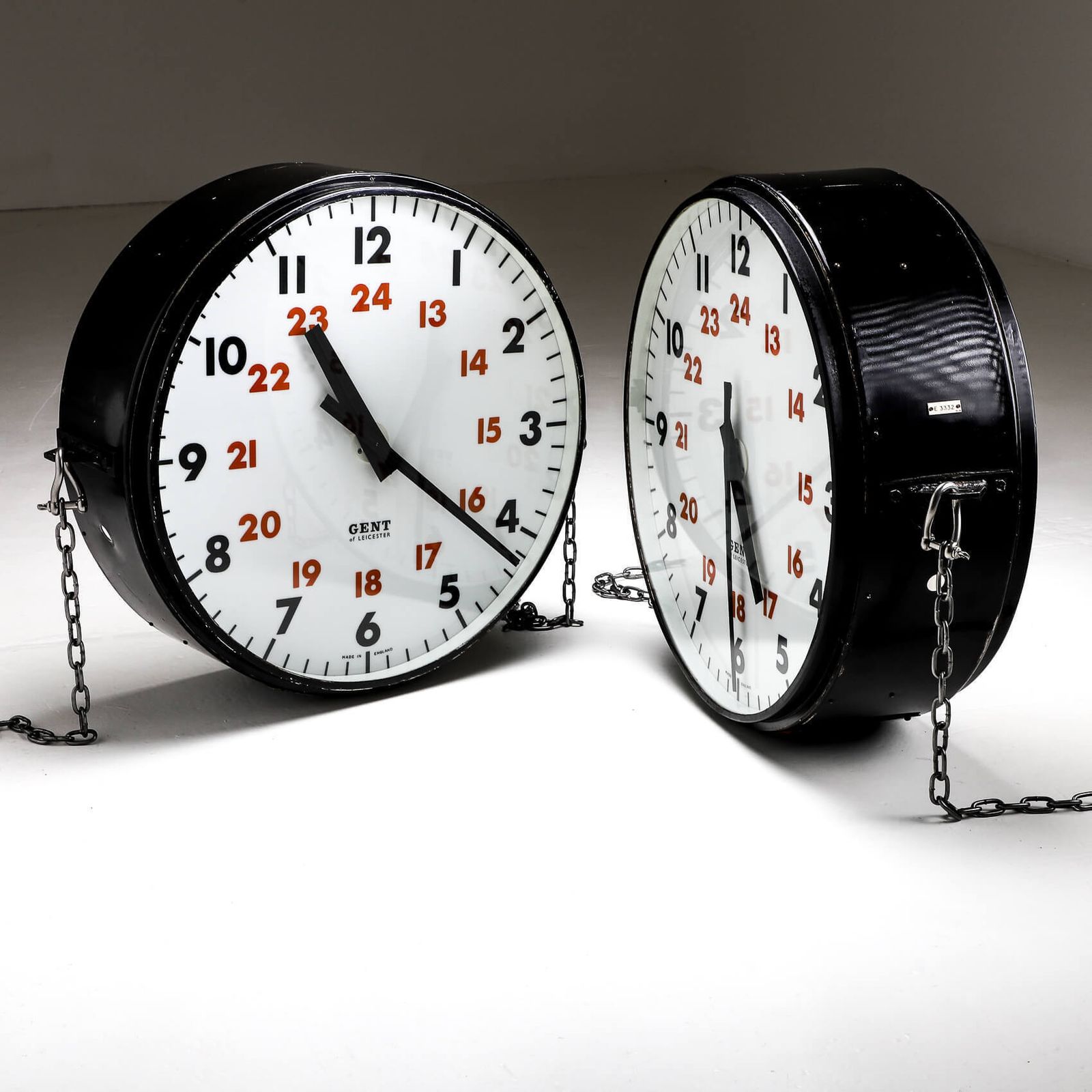 Pair Of Large Double Sided Illuminated Gents Of Leicester Station Clocks photo for sale