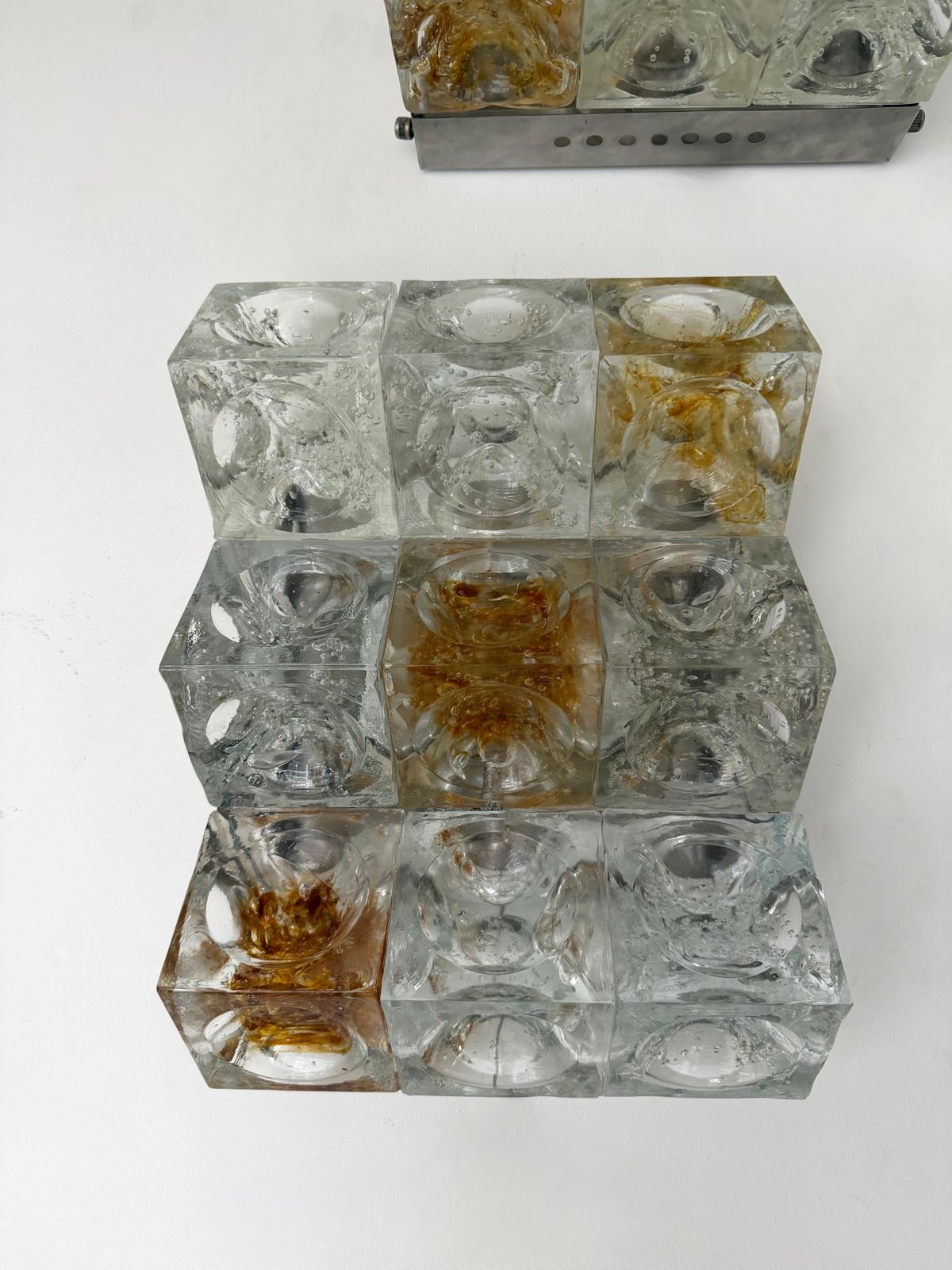 Pair Of Glass Cube Stairs Metal Sconces By Poliarte, Italy, 1970s photo Lighting