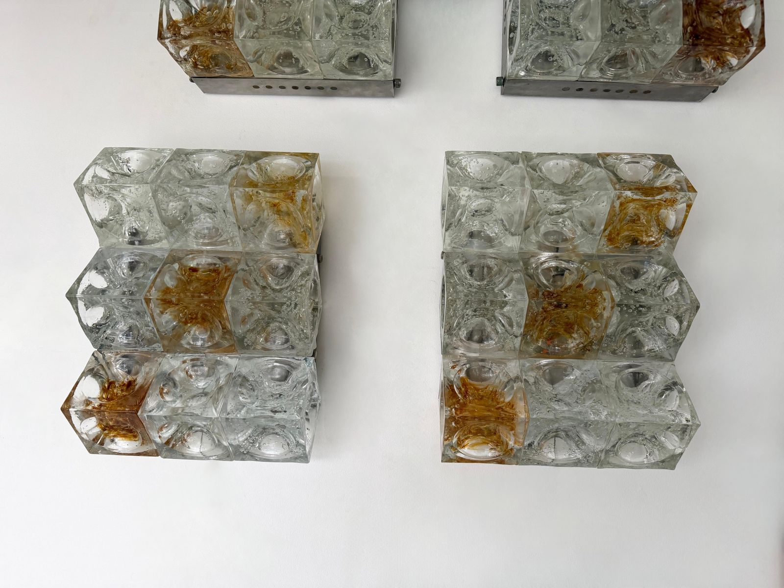 Pair Of Glass Cube Stairs Metal Sconces By Poliarte, Italy, 1970s photo buy