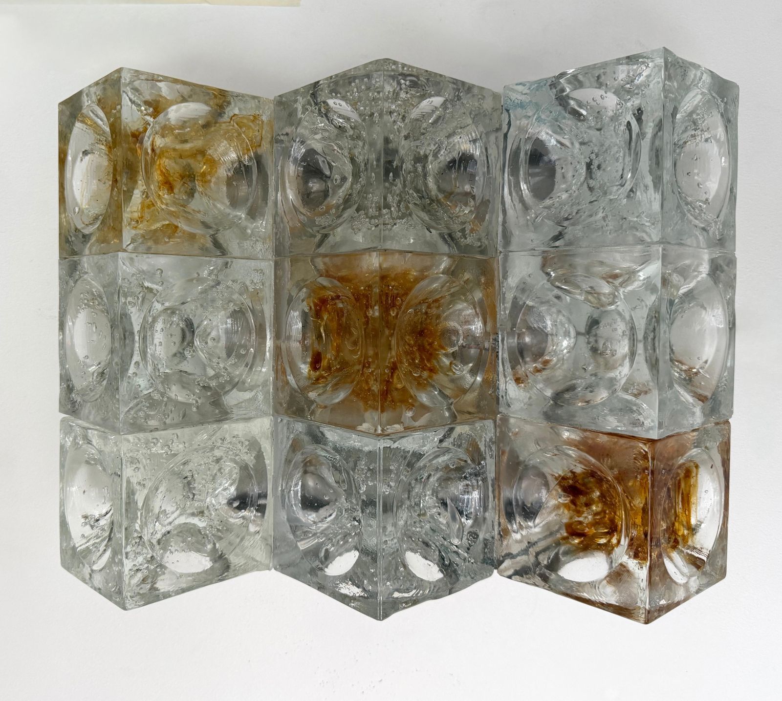 Pair Of Glass Cube Stairs Metal Sconces By Poliarte, Italy, 1970s photo vintage