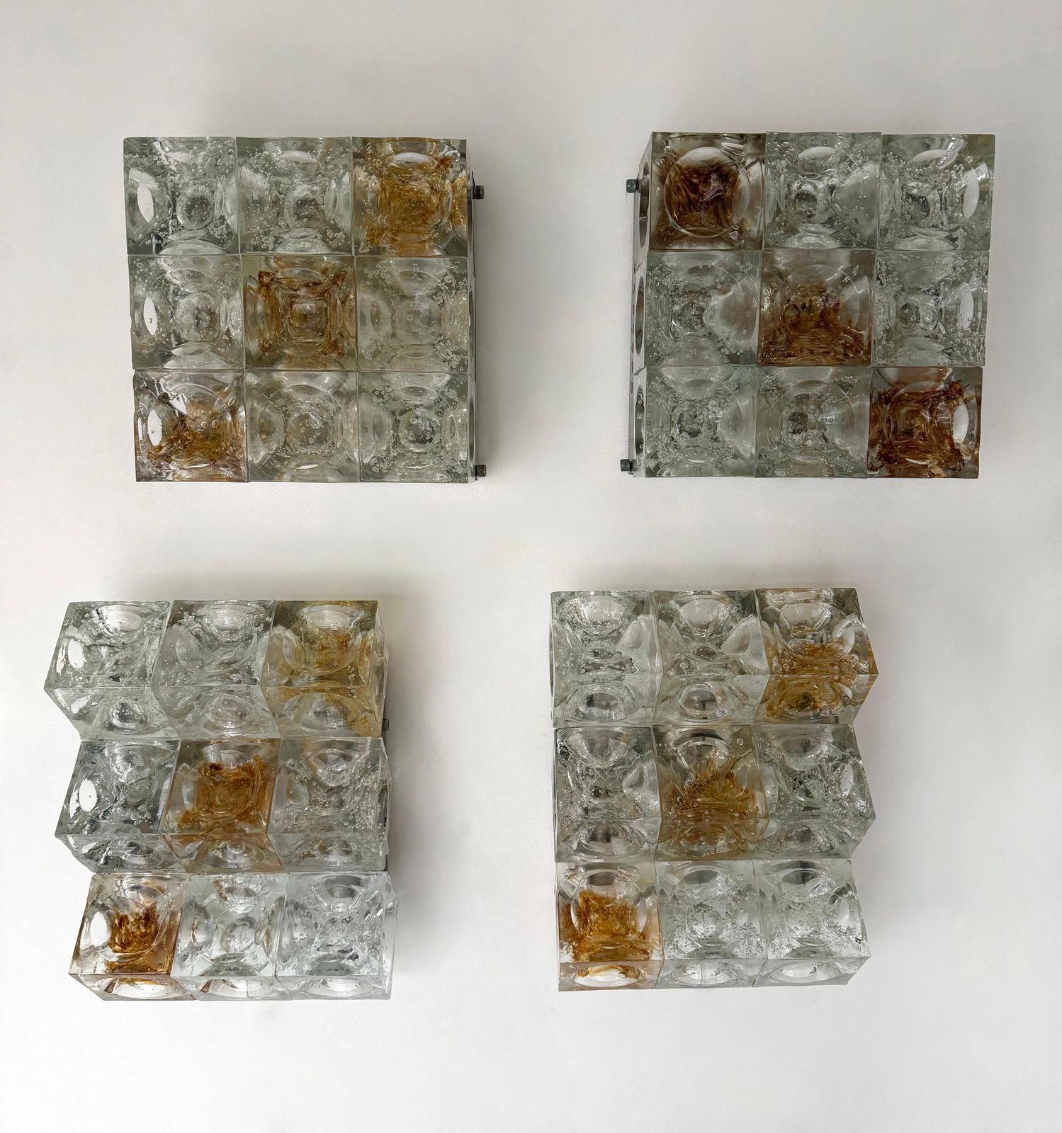7112.0 Pair Of Glass Cube Stairs Metal Sconces By Poliarte, Italy, 1970s photo