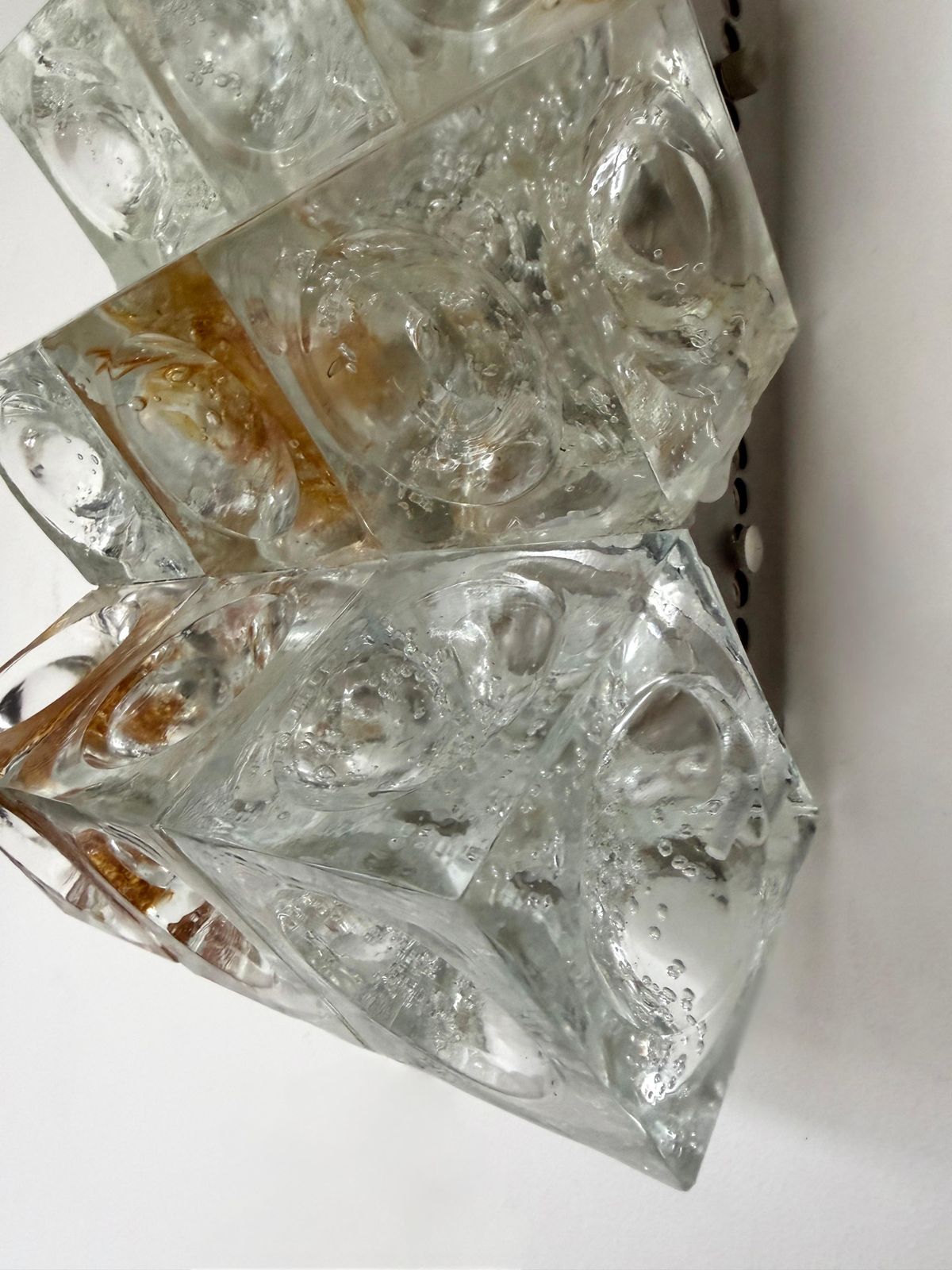 photo vinterior Pair Of Glass Cube Stairs Metal Sconces By Poliarte, Italy, 1970s
