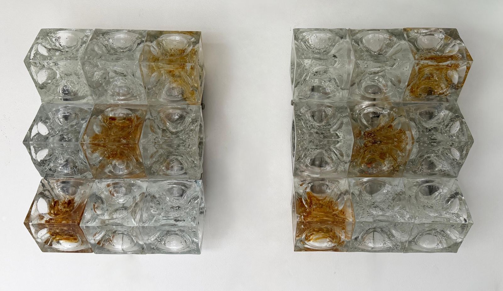 photo buy Pair Of Glass Cube Stairs Metal Sconces By Poliarte, Italy, 1970s