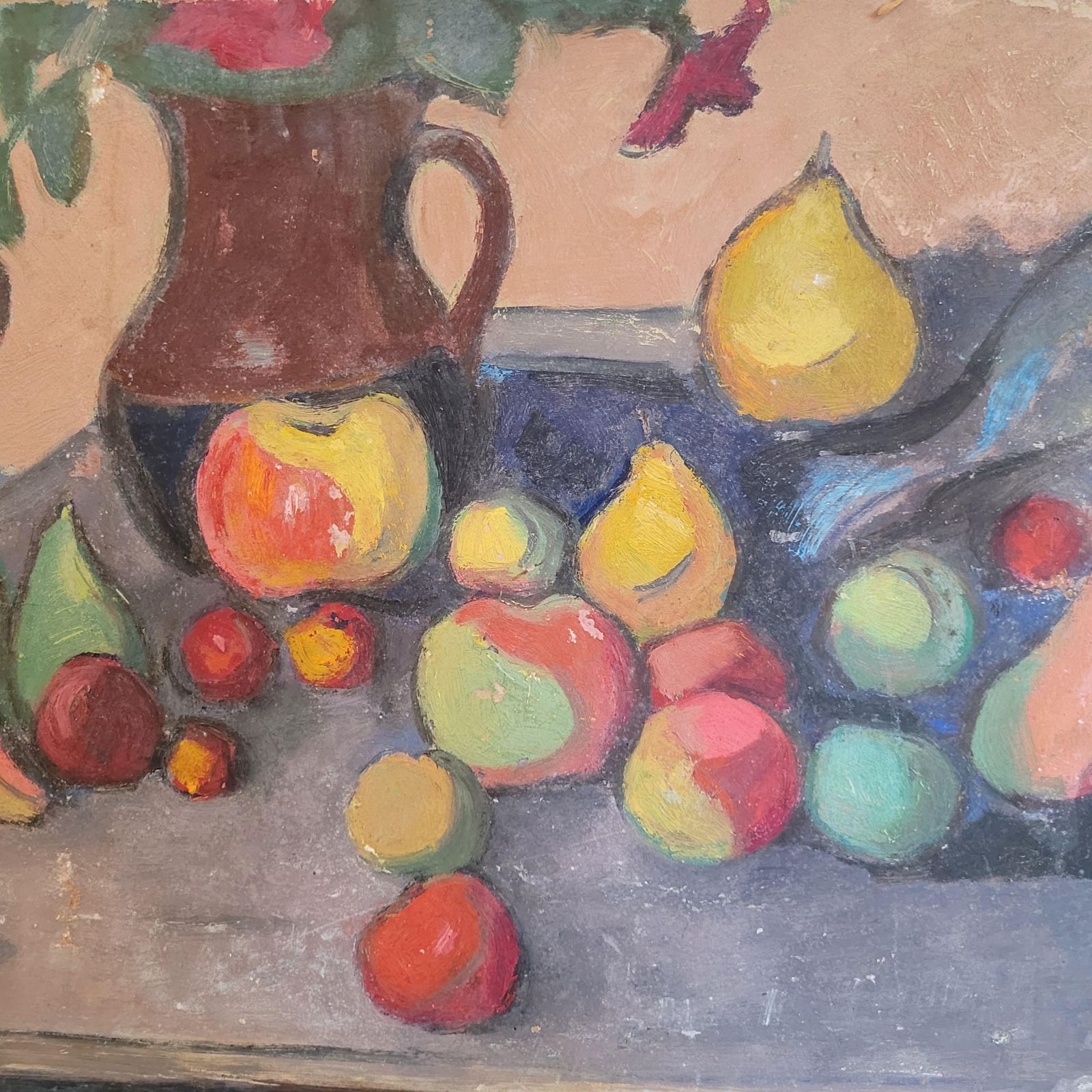 Post Impressionist Oil On Board. Tablescape Still Life. School Of Cezanne. 1950s, By Jean Perret photo furniture