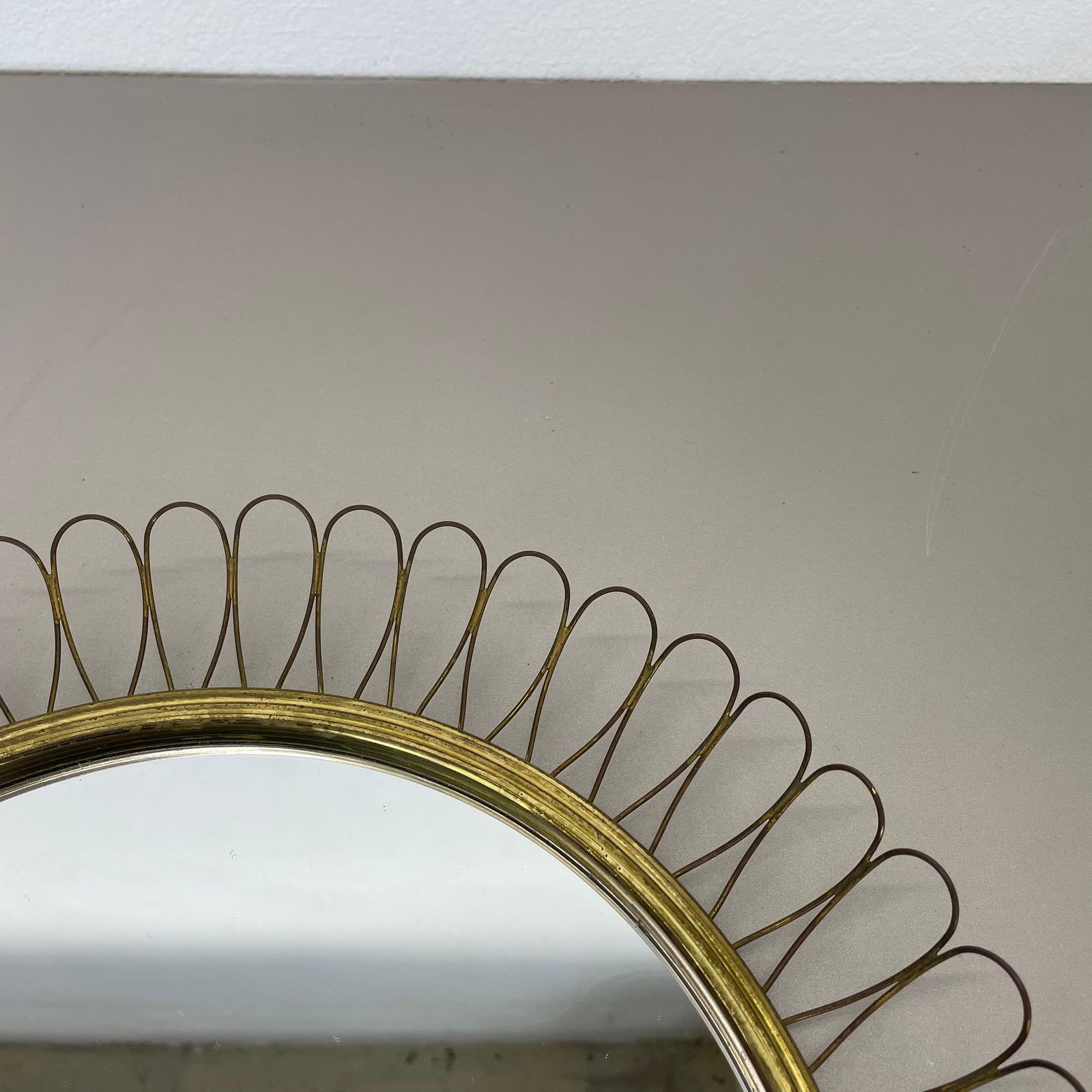 Brass Metal Round Mirror By Josef Frank For Svenskt Tenn Attrib., Sweden, 1960s photo vintage