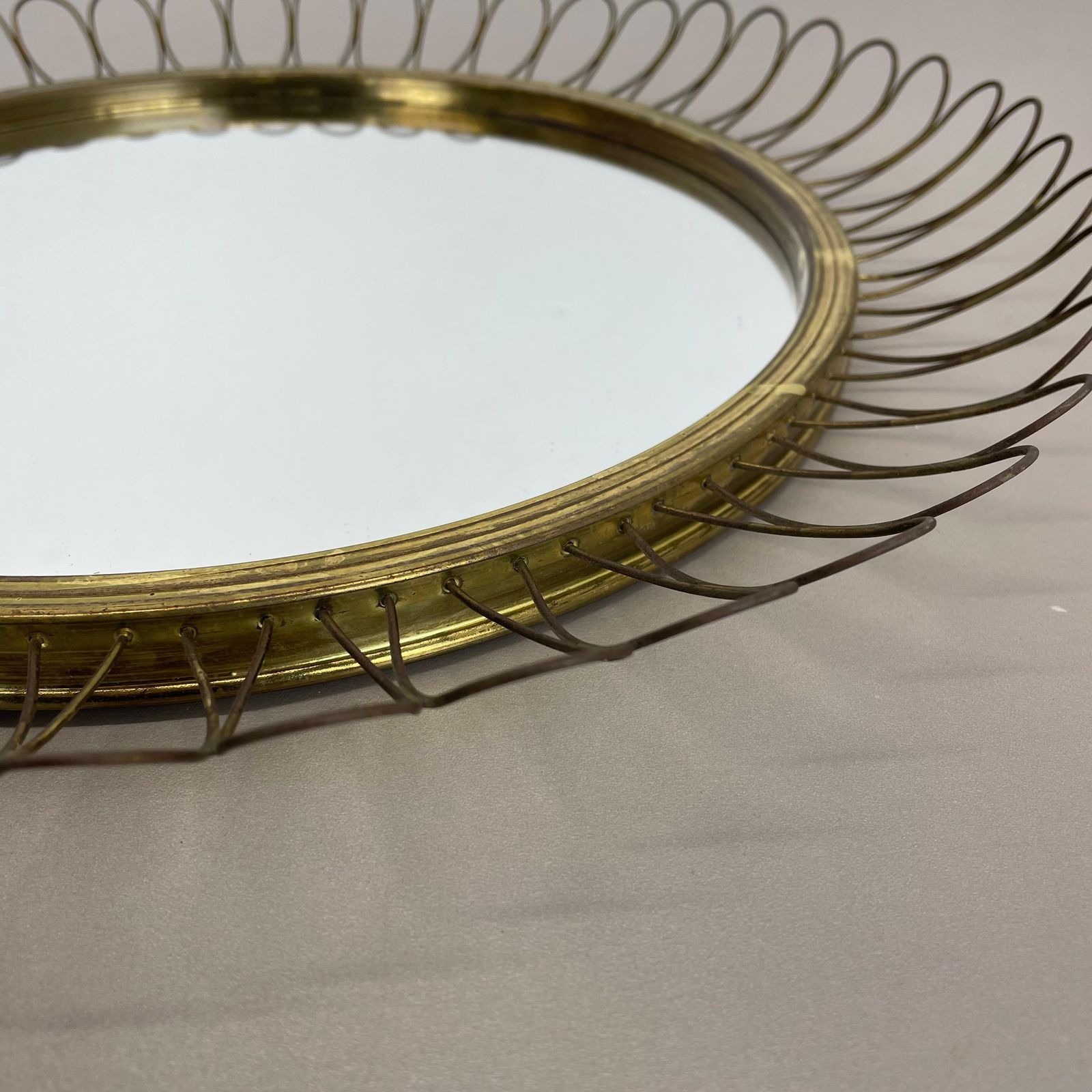 photo for sale Brass Metal Round Mirror By Josef Frank For Svenskt Tenn Attrib., Sweden, 1960s
